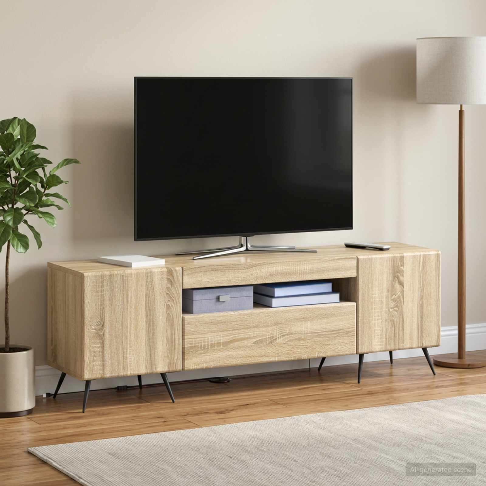 LED TV-kaappi Sonoma-tammi Tekninen puu - Image 4