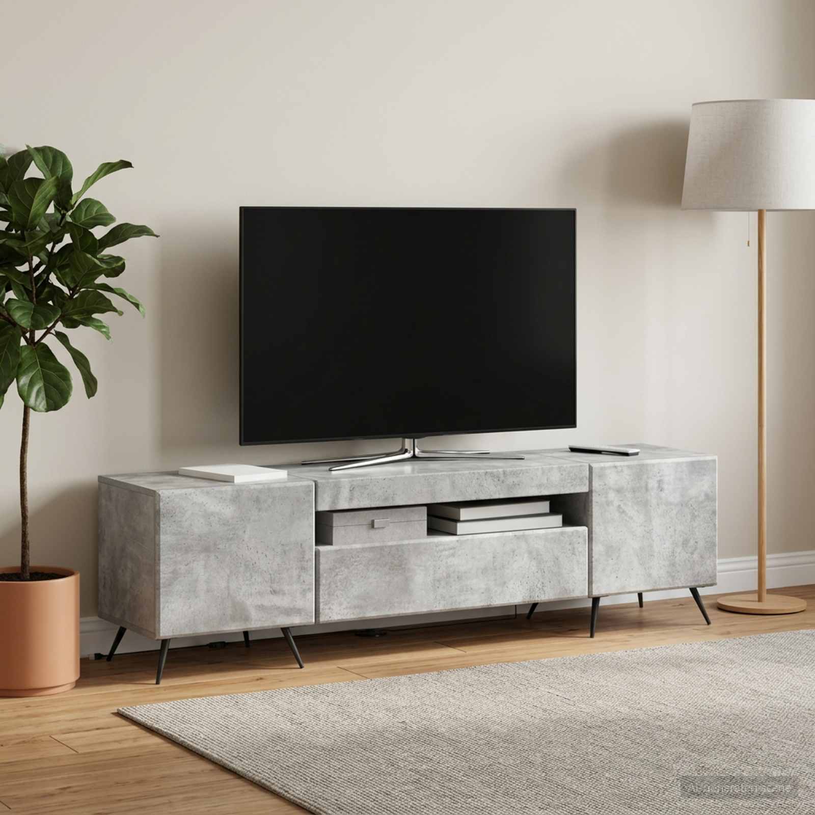 LED TV-kaappi Betoninharmaa Tekninen puu