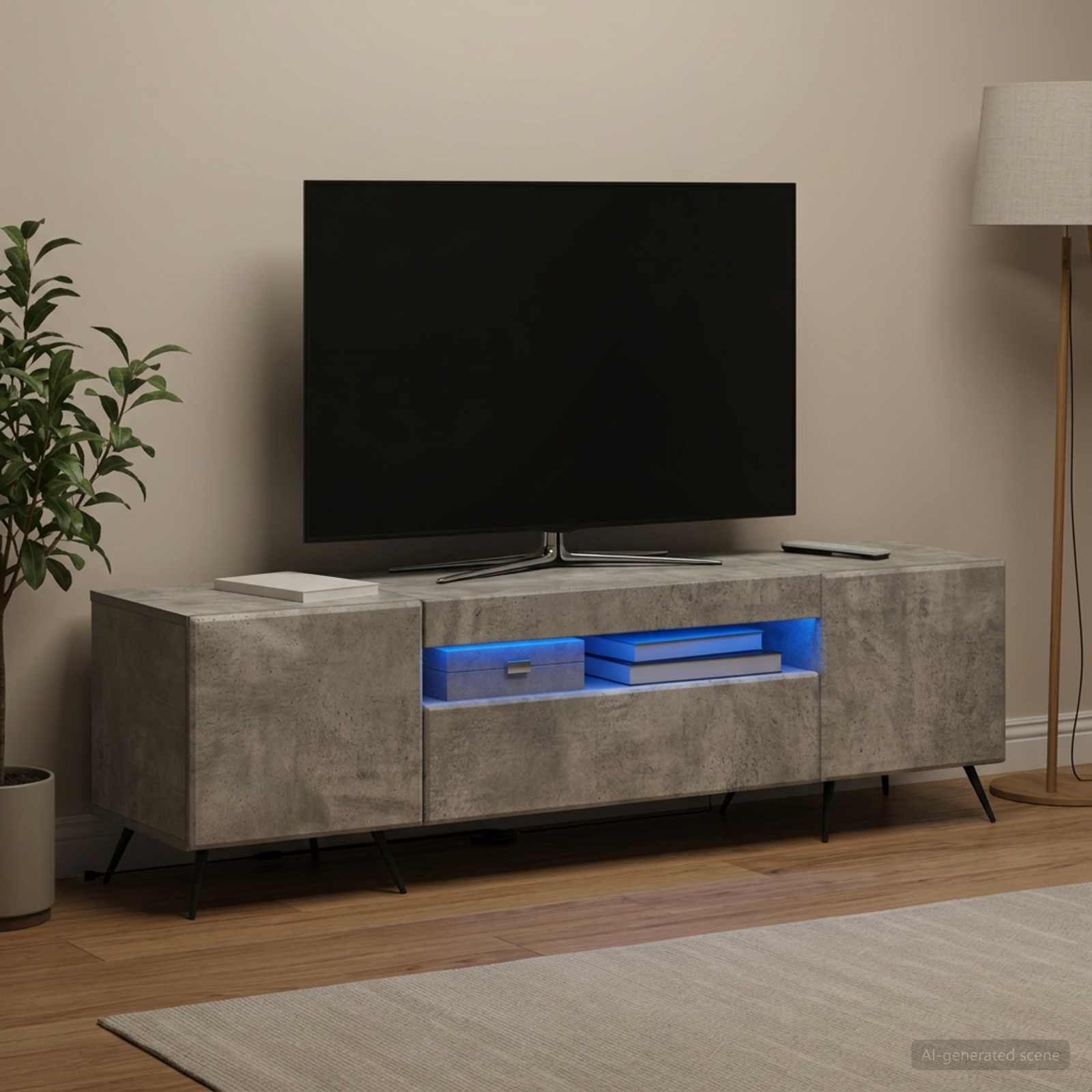 LED TV-kaappi Betoninharmaa Tekninen puu - Image 4