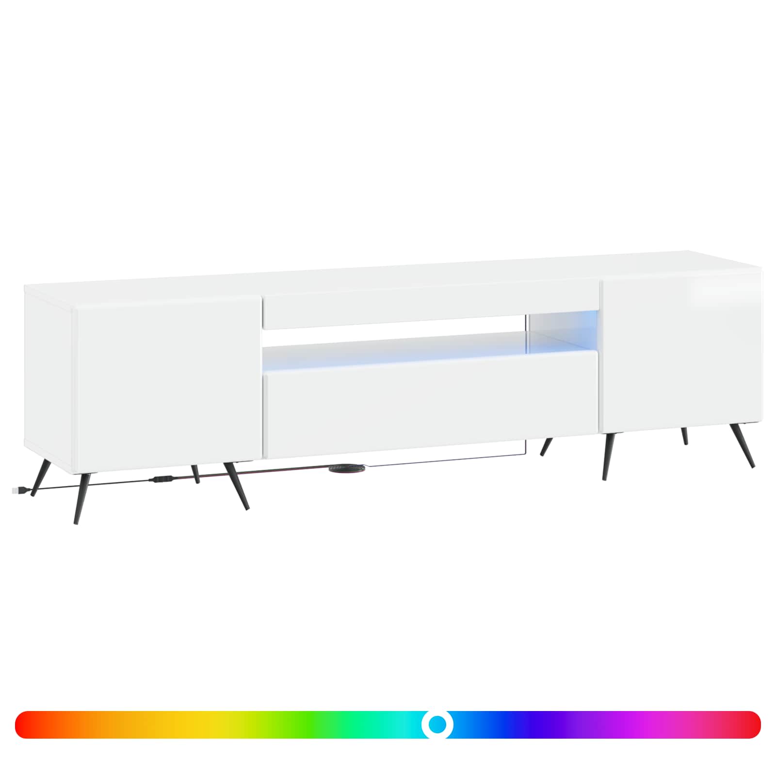 LED TV-kaappi Korkeakiiltoinen valkoinen Tekninen puu - Image 2