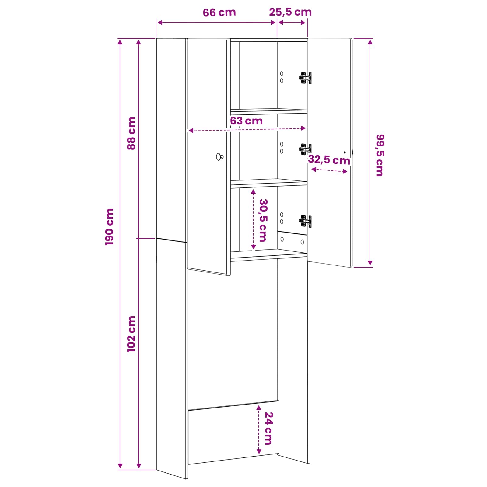 Kabineta za stranišče BREDA Sonoma hrast 66 x 25,5 x 190 cm - slika 8