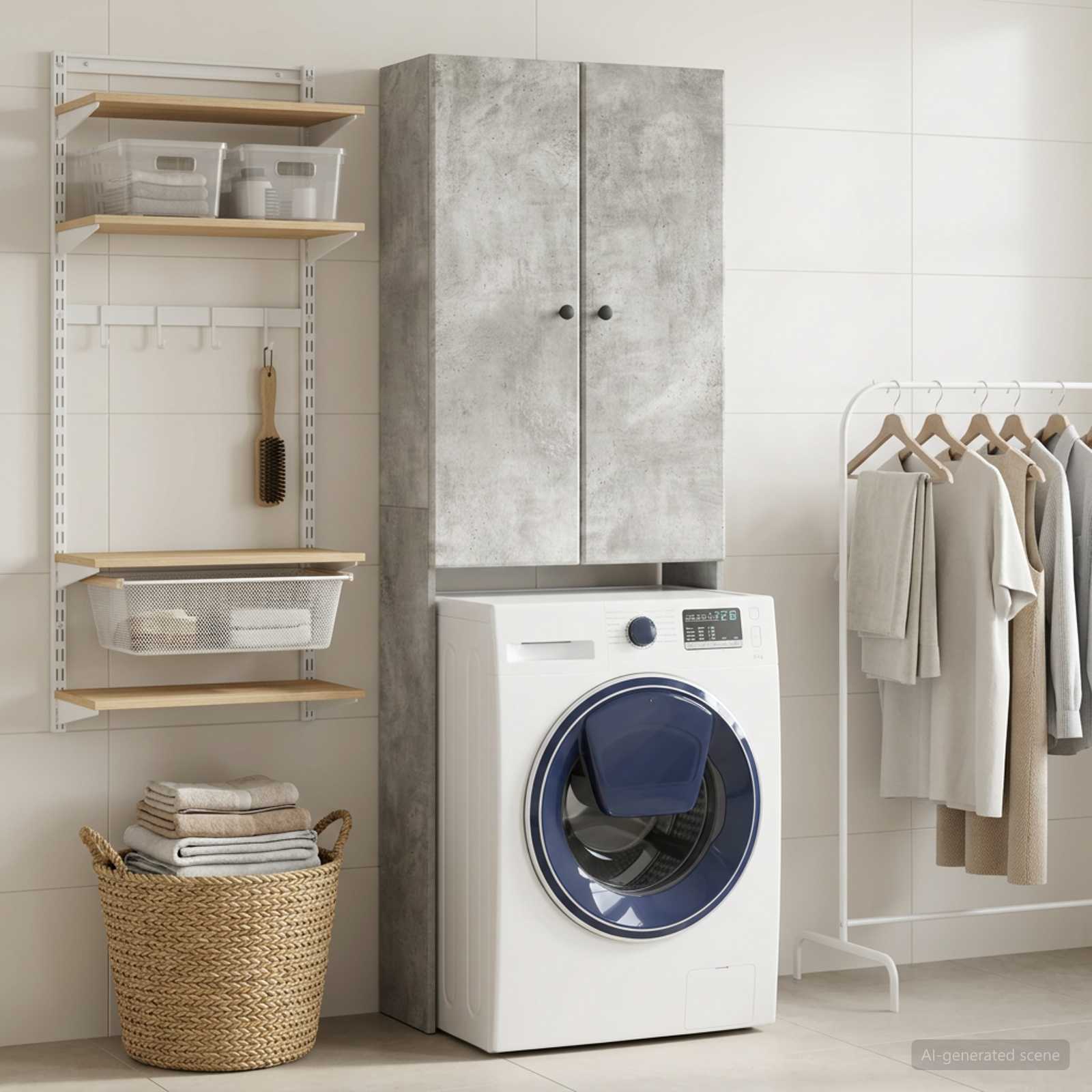 vidaXL Toiletkast BREDA Betongrijs 66 x 25,5 x 190 cm Bewerkt hout