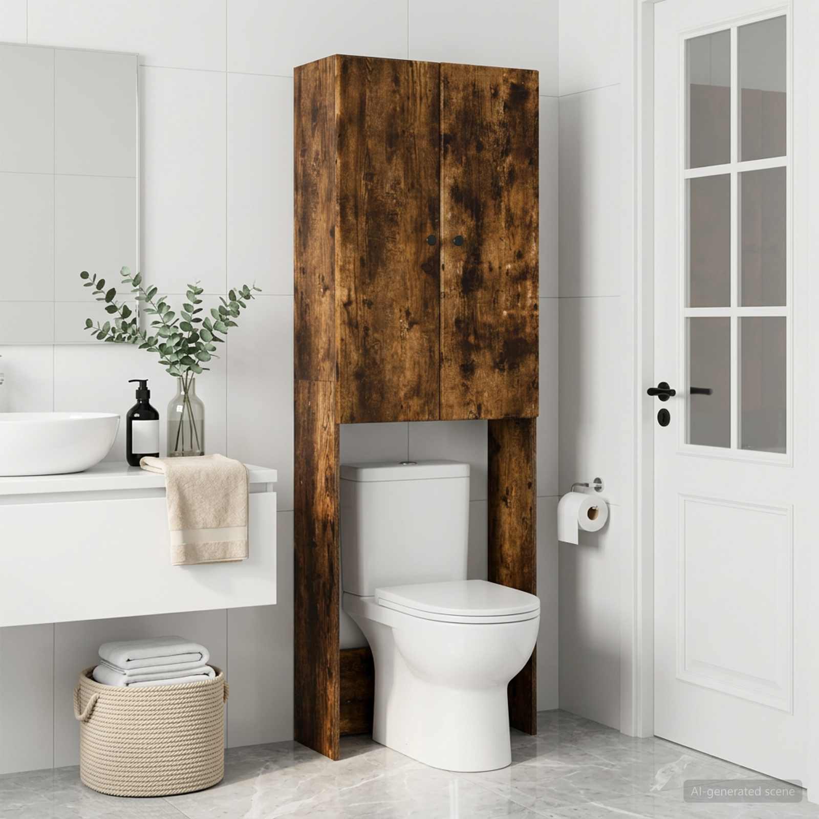 vidaXL Toiletkast BREDA Gerookt eiken 66 x 25,5 x 190 cm Bewerkt hout