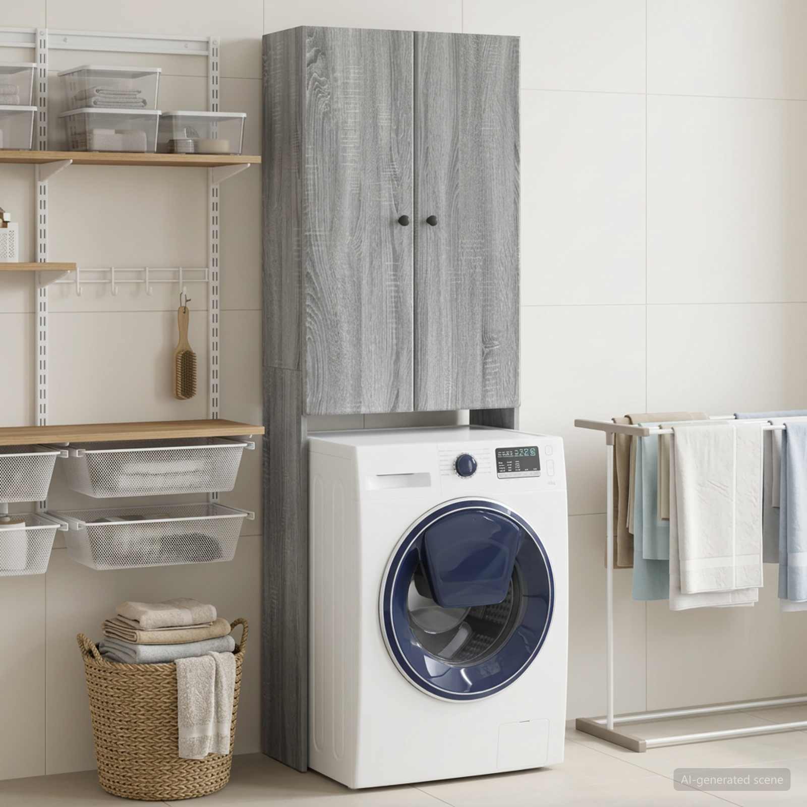 Toiletkast BREDA Grijs Sonoma 66 x 25,5 x 190 cm Bewerkt hout - Afbeelding 3