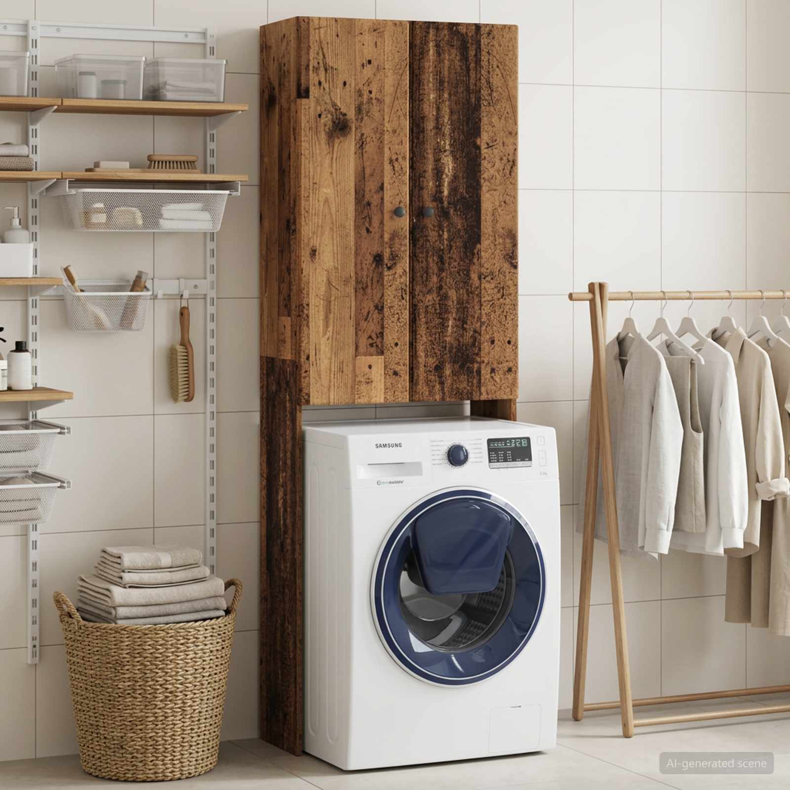 vidaXL Toiletkast BREDA Oud hout 66 x 25,5 x 190 cm Bewerkt hout
