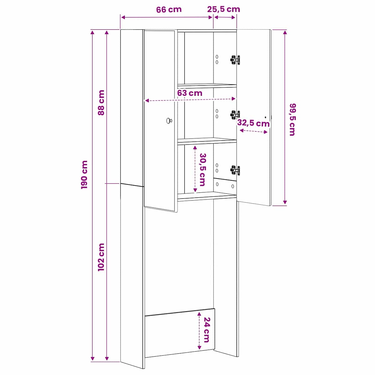 Toilet Skab BREDA 66 x 25,5 x 190 cm Konstrueret træ - Billede 10