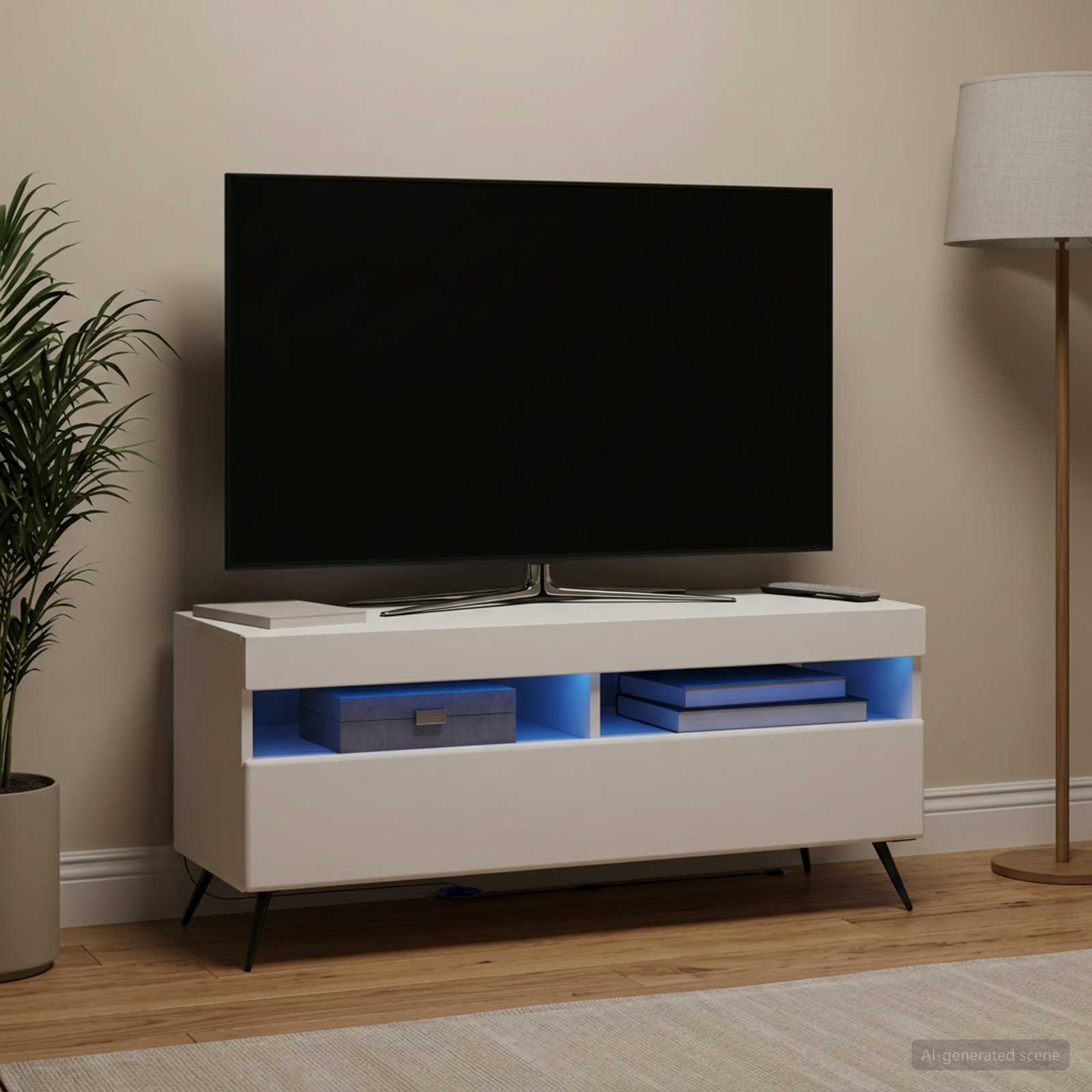 LED TV-kaappi valkoinen Tekninen puu - Image 4