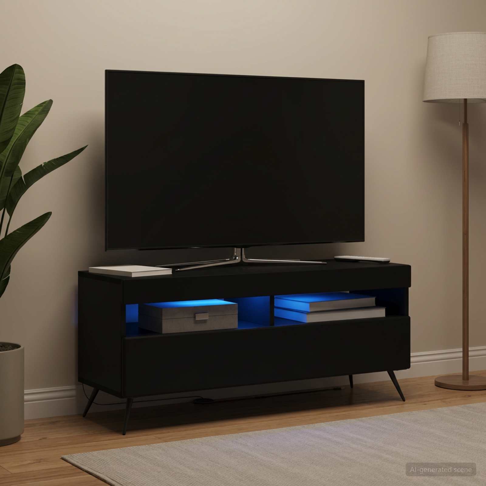LED TV-kaappi Musta Tekninen puu