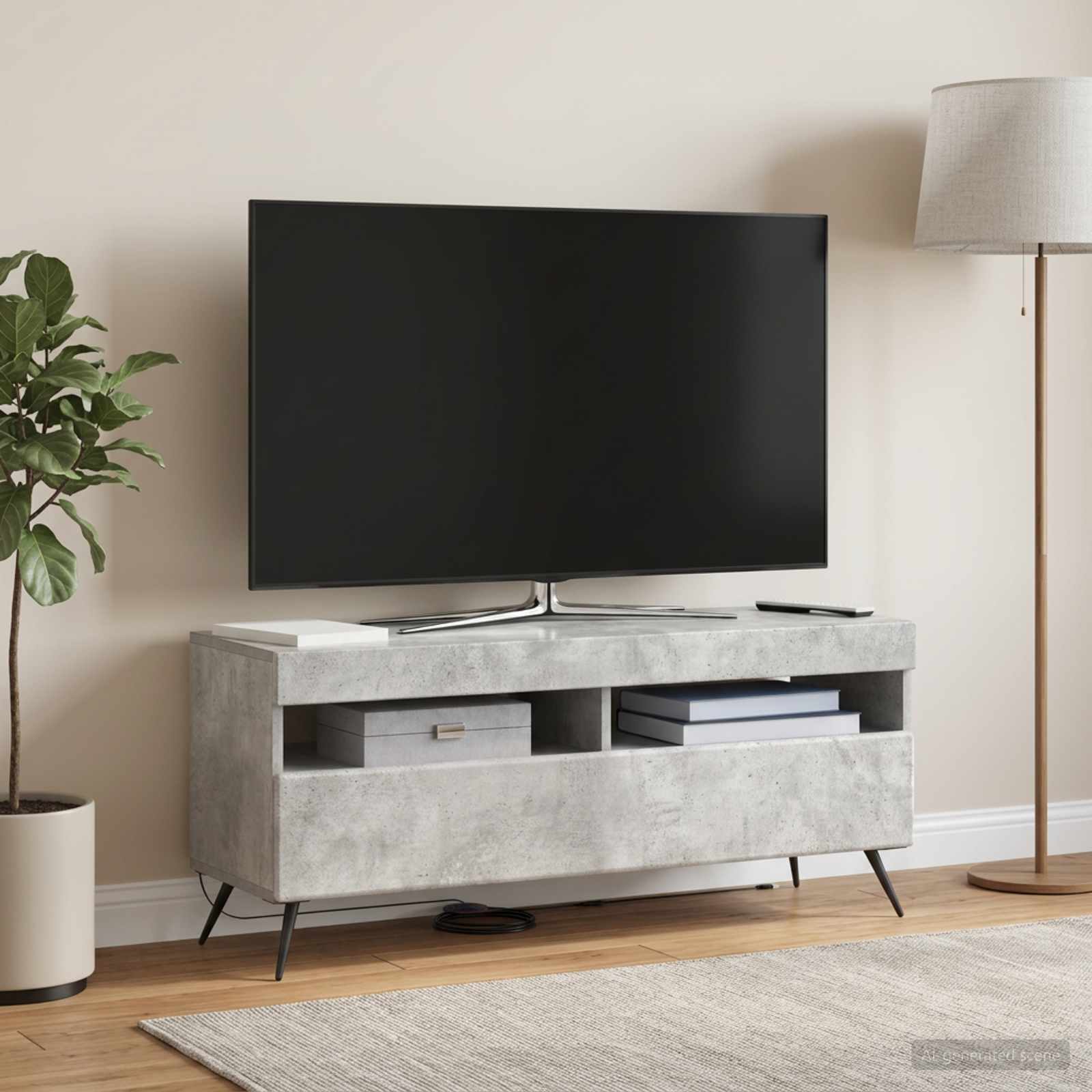 LED TV-kaappi Betoninharmaa Tekninen puu - Image 4