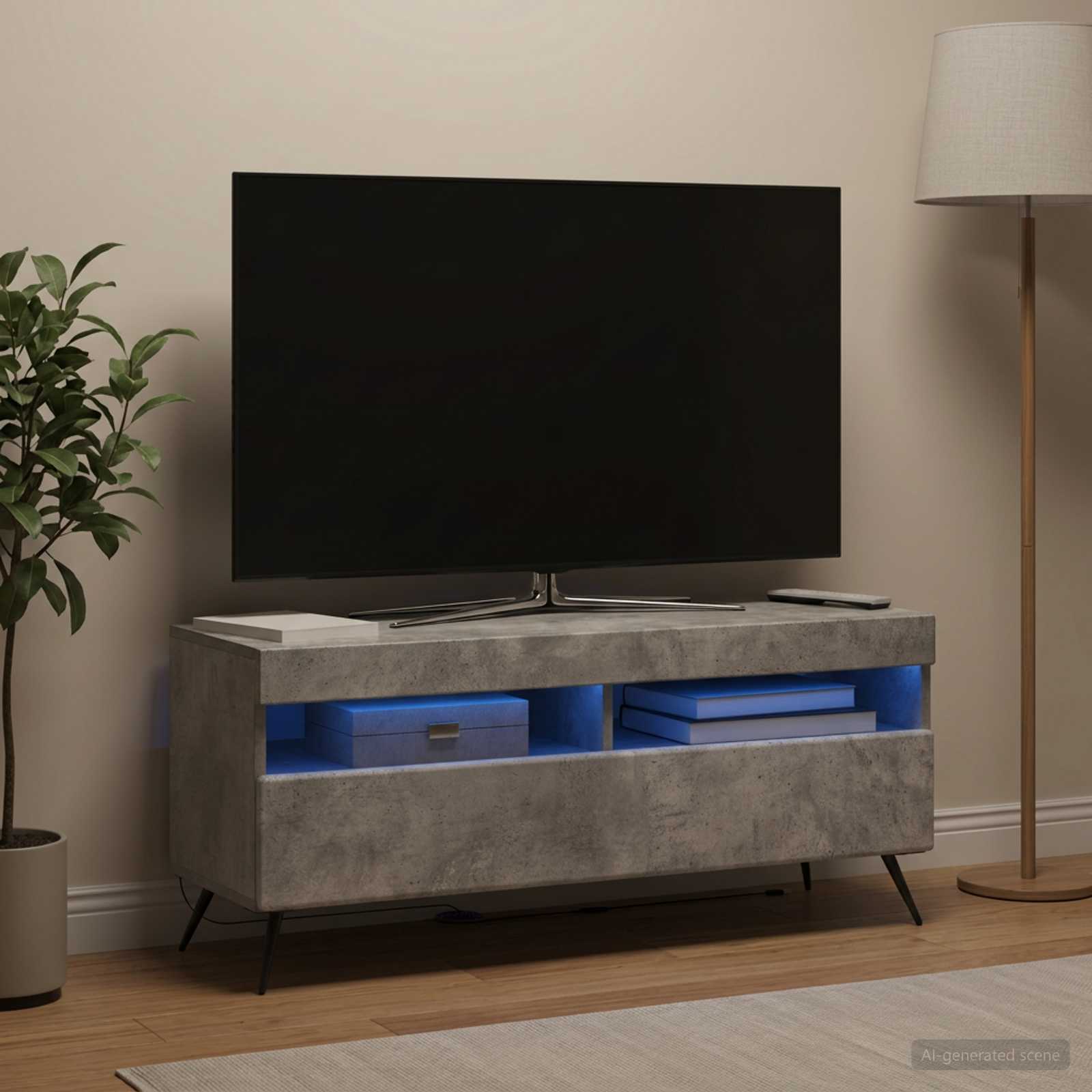 LED TV-kaappi Betoninharmaa Tekninen puu