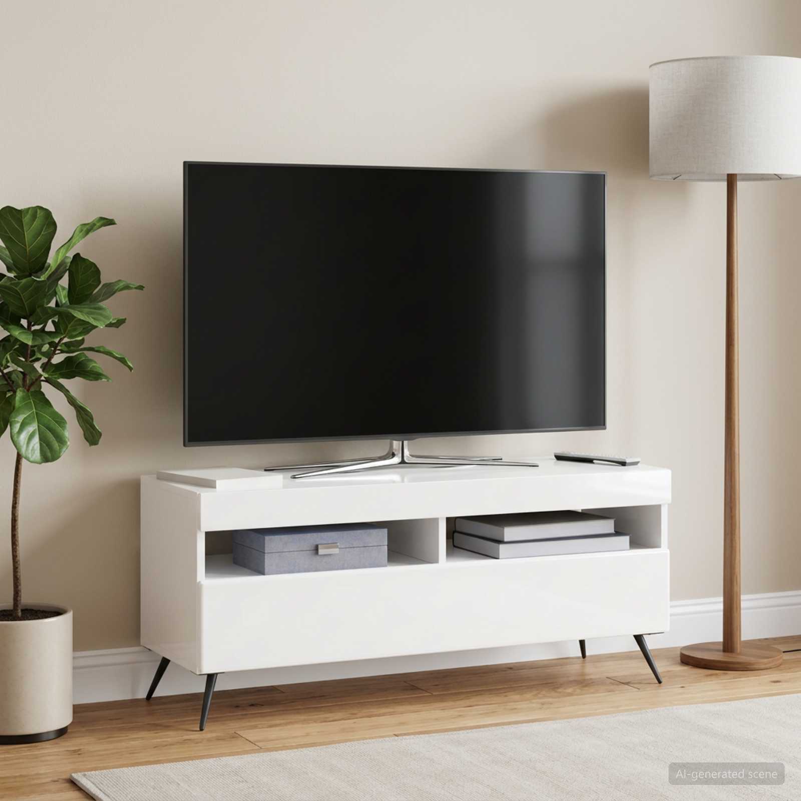LED TV-kaappi Korkeakiiltoinen valkoinen Tekninen puu