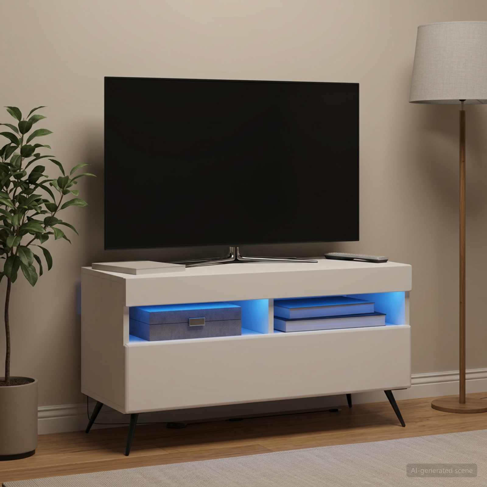 LED TV-kaappi valkoinen Tekninen puu