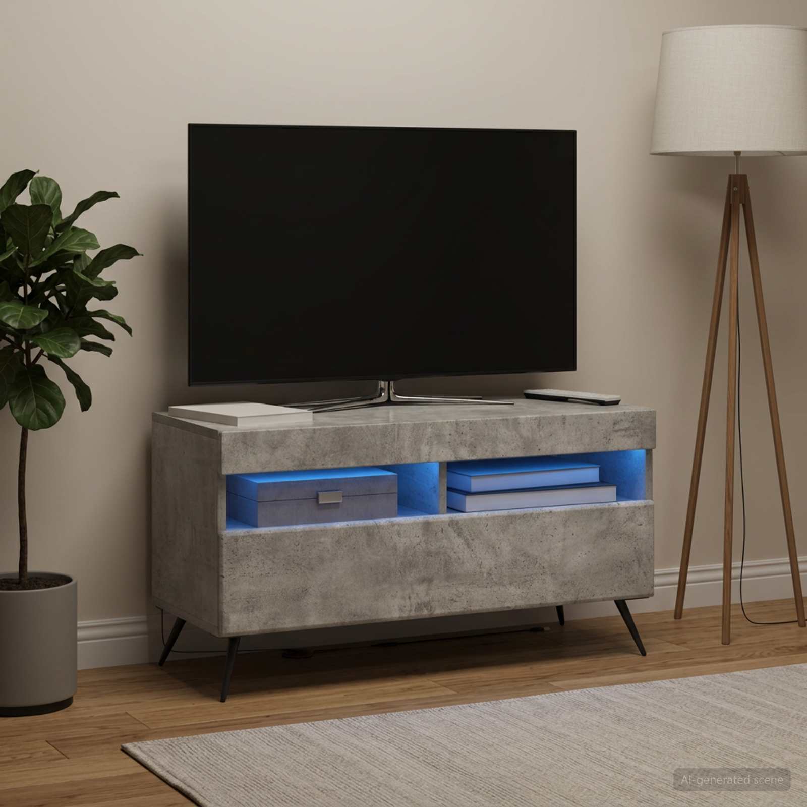 LED TV-kaappi Betoninharmaa Tekninen puu - Image 4