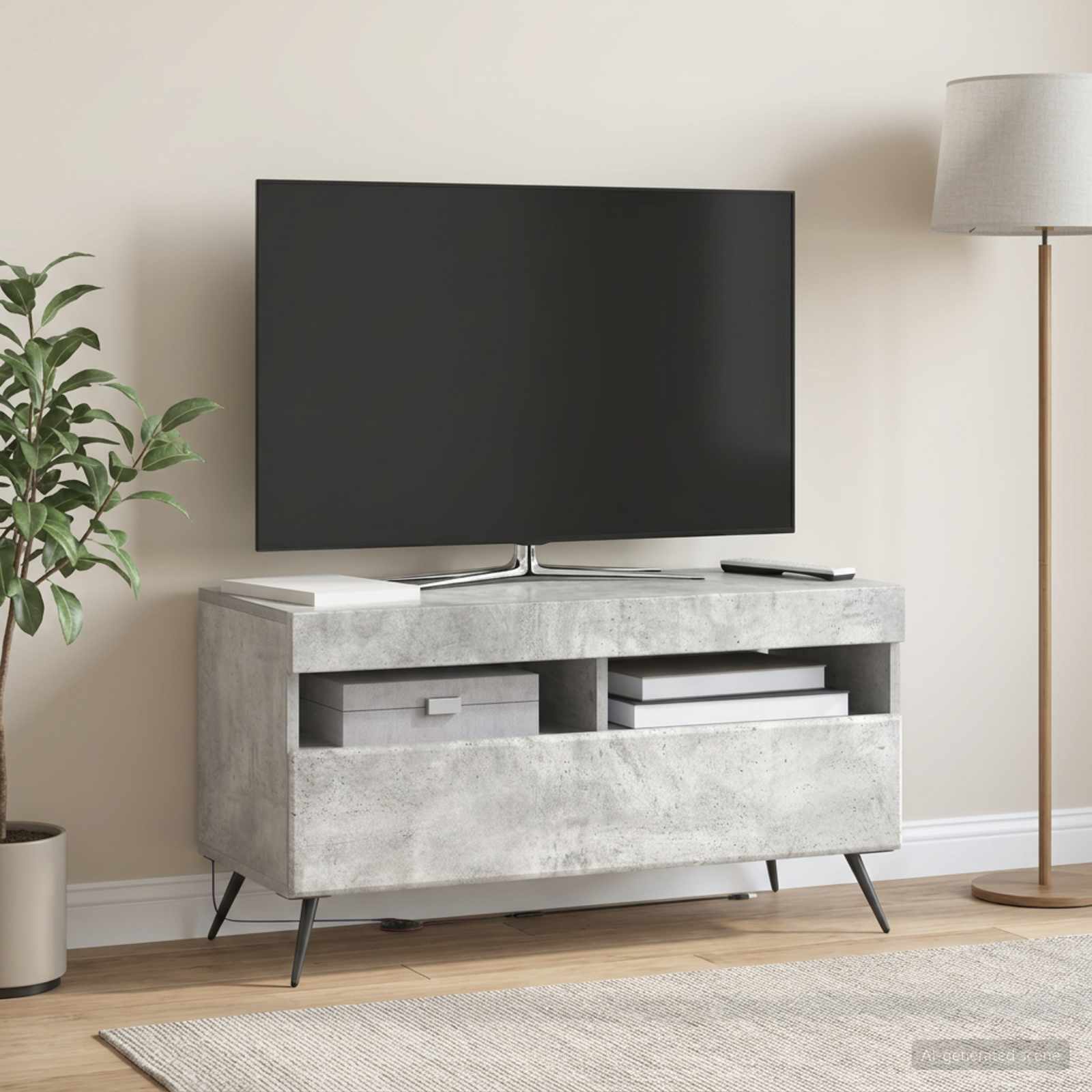 LED TV-kaappi Betoninharmaa Tekninen puu