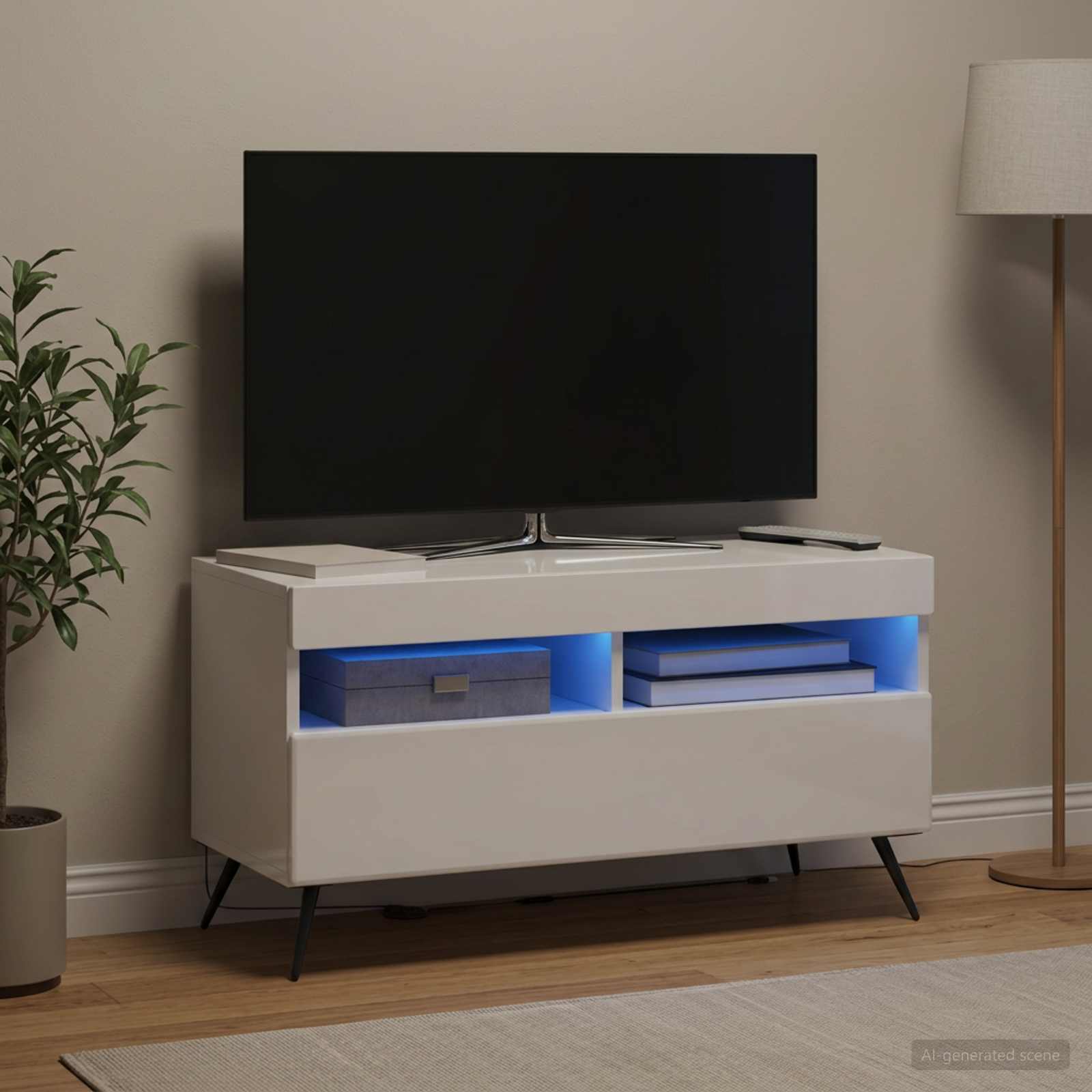 LED TV-kaappi BREDA Korkeakiiltoinen valkoinen Tekninen puu - Image 4