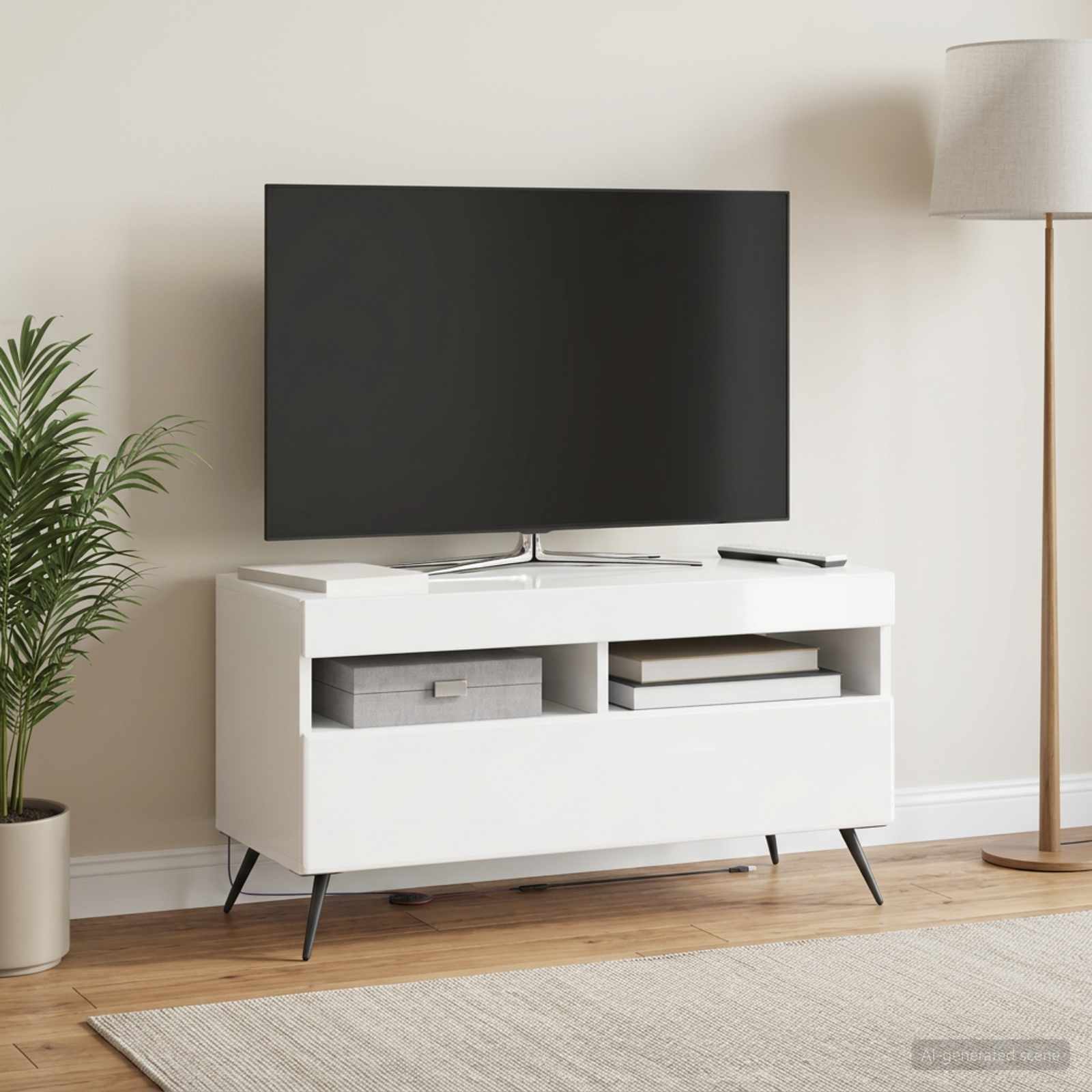 LED TV-kaappi BREDA Korkeakiiltoinen valkoinen Tekninen puu