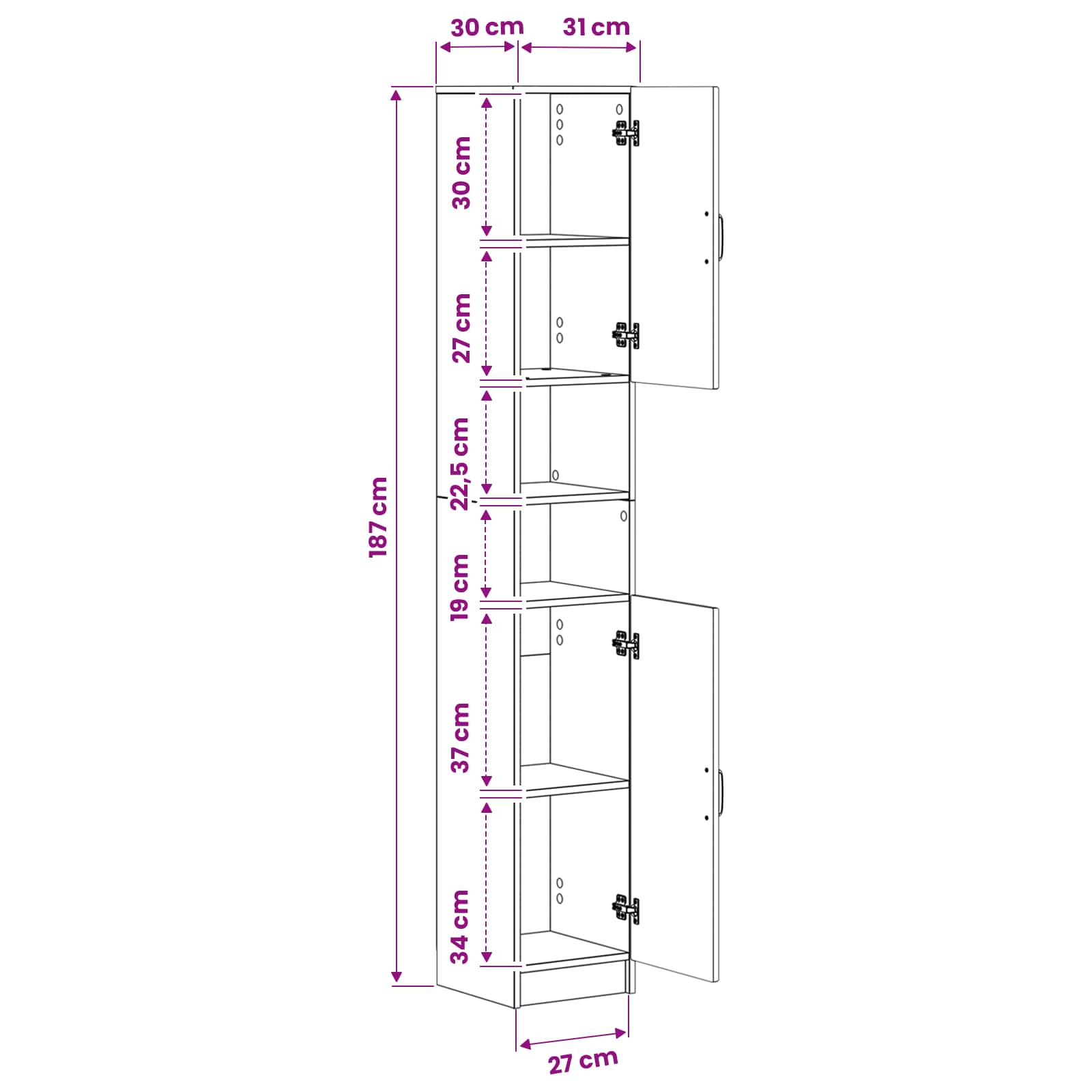 Bathroom Cabinet with Open Shelf UTRECHT size guide