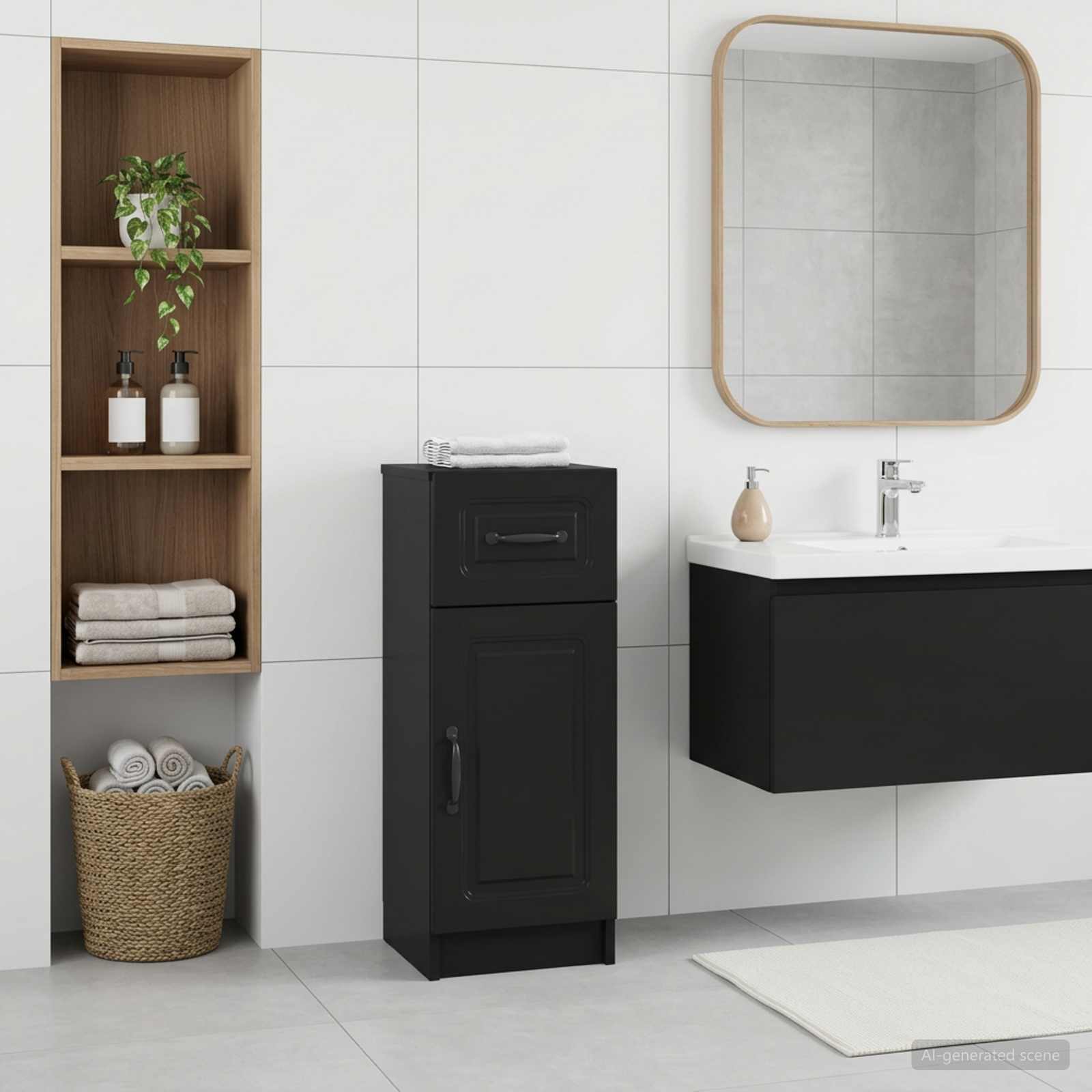 vidaXL Badkamer Opbergkast UTRECHT Zwart 30 x 31 x 77 cm Bewerkt hout