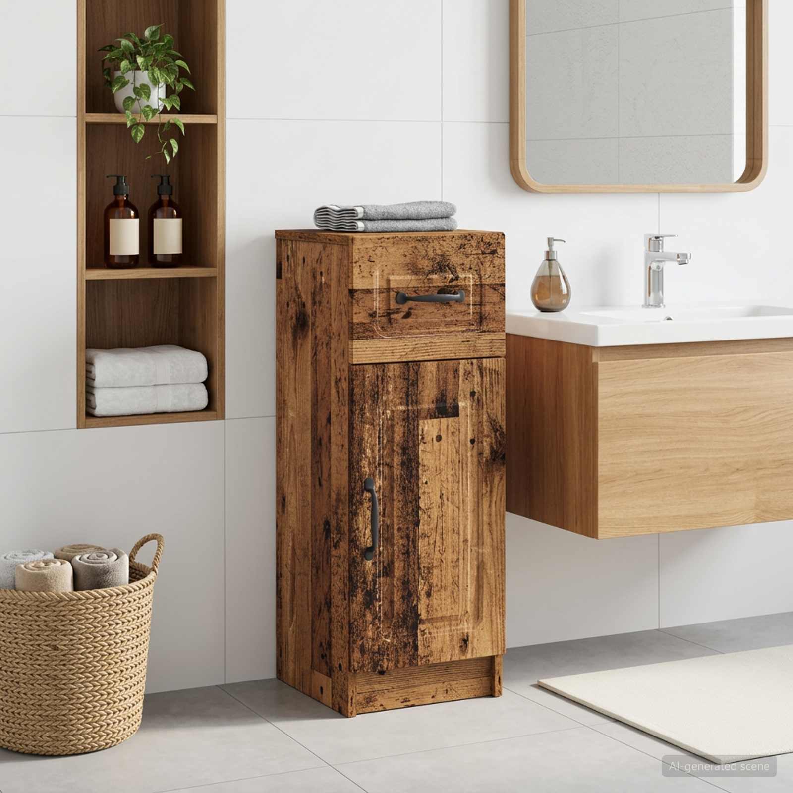 Badkamer Opbergkast UTRECHT Oud hout 30 x 31 x 77 cm