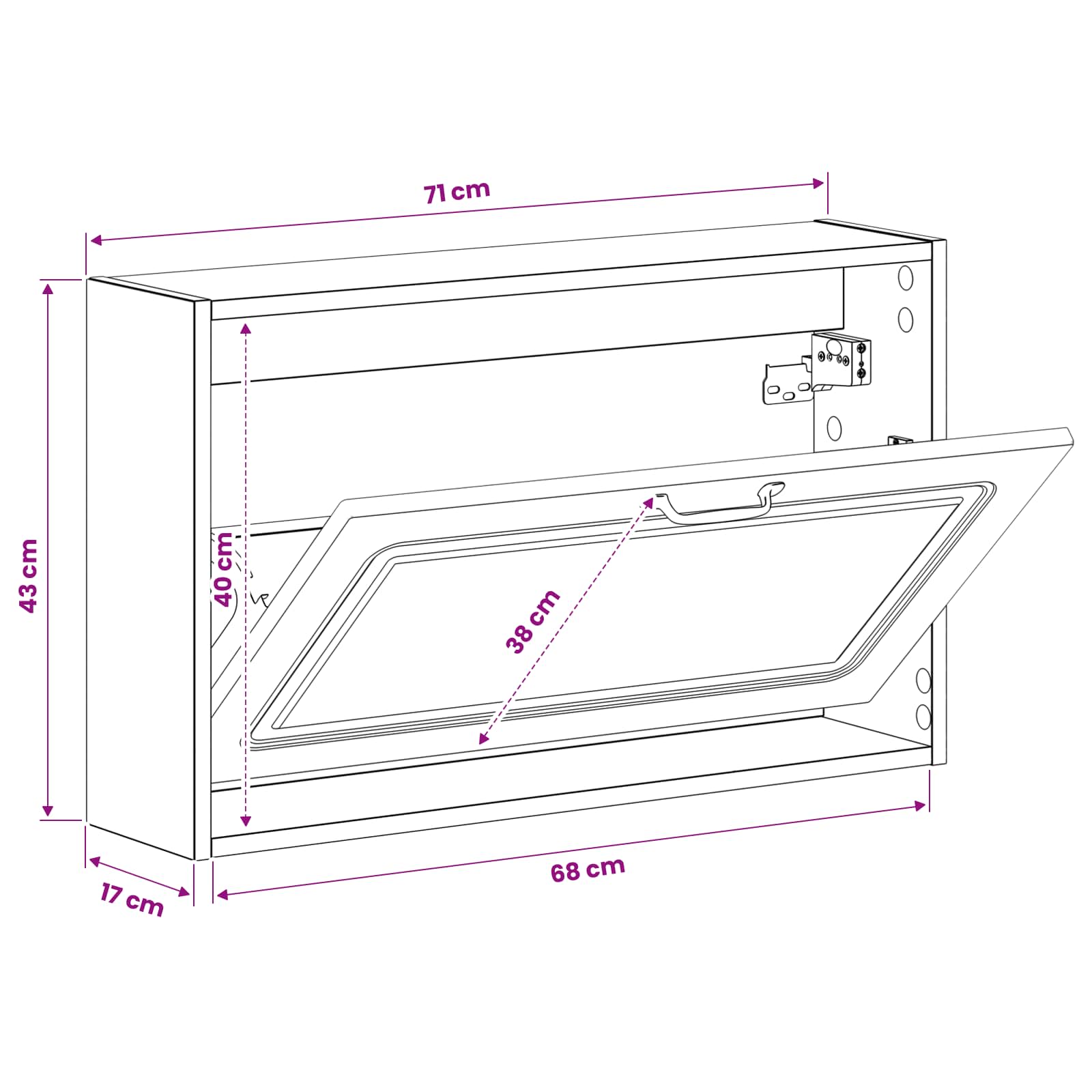 Wandgemonteerde Schoenkast UTRECHT 71 x 17 x 43 cm Bewerkt hout image 8