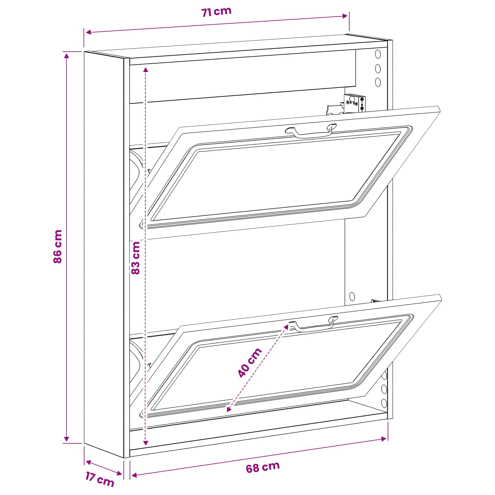 Wandgemonteerde Schoenkast UTRECHT 71 x 17 x 86 cm Bewerkt hout image 8