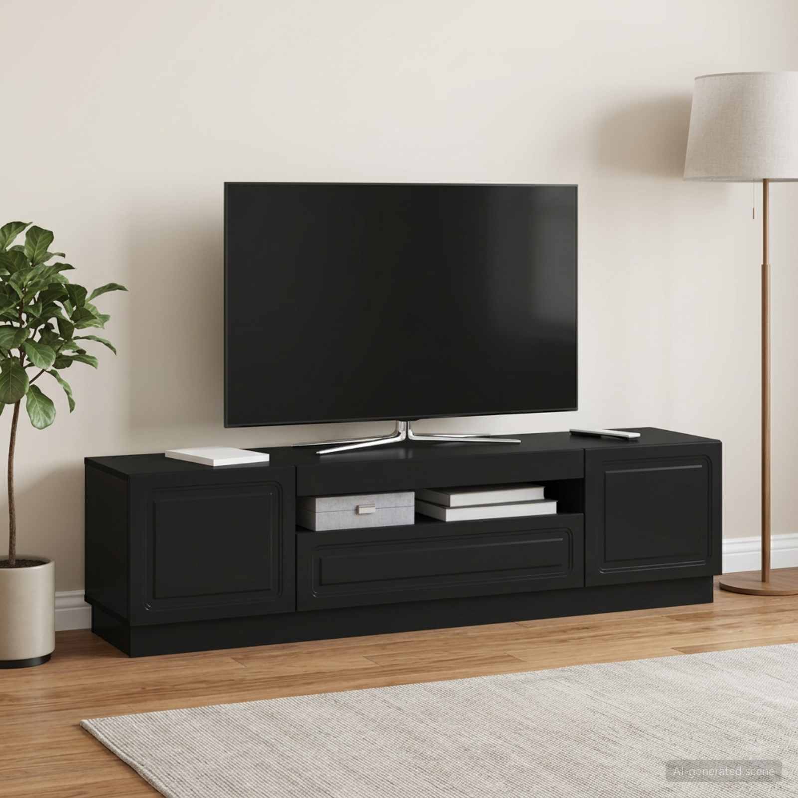 LED TV-kaappi Musta Tekninen puu