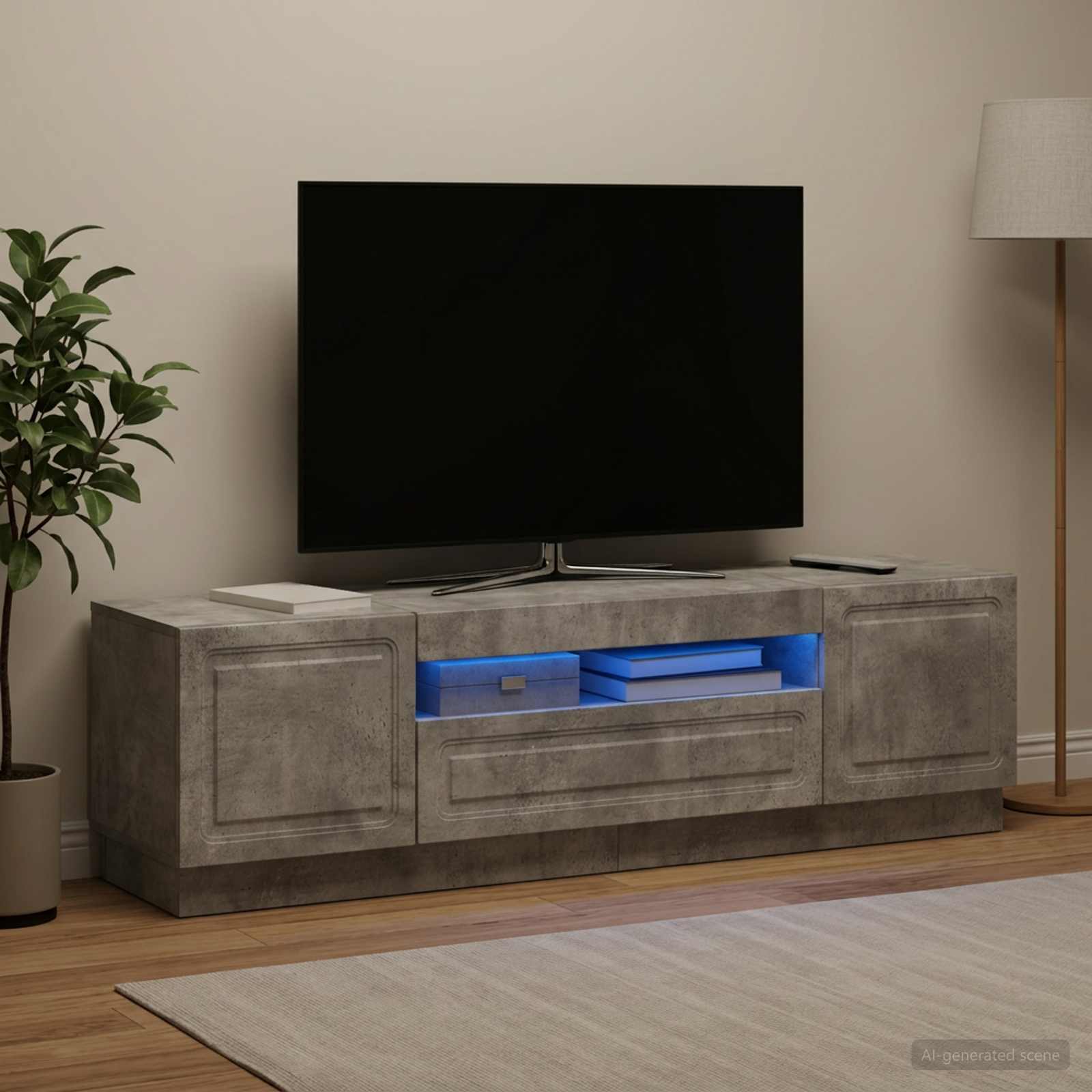 LED TV-kaappi Betoninharmaa Tekninen puu