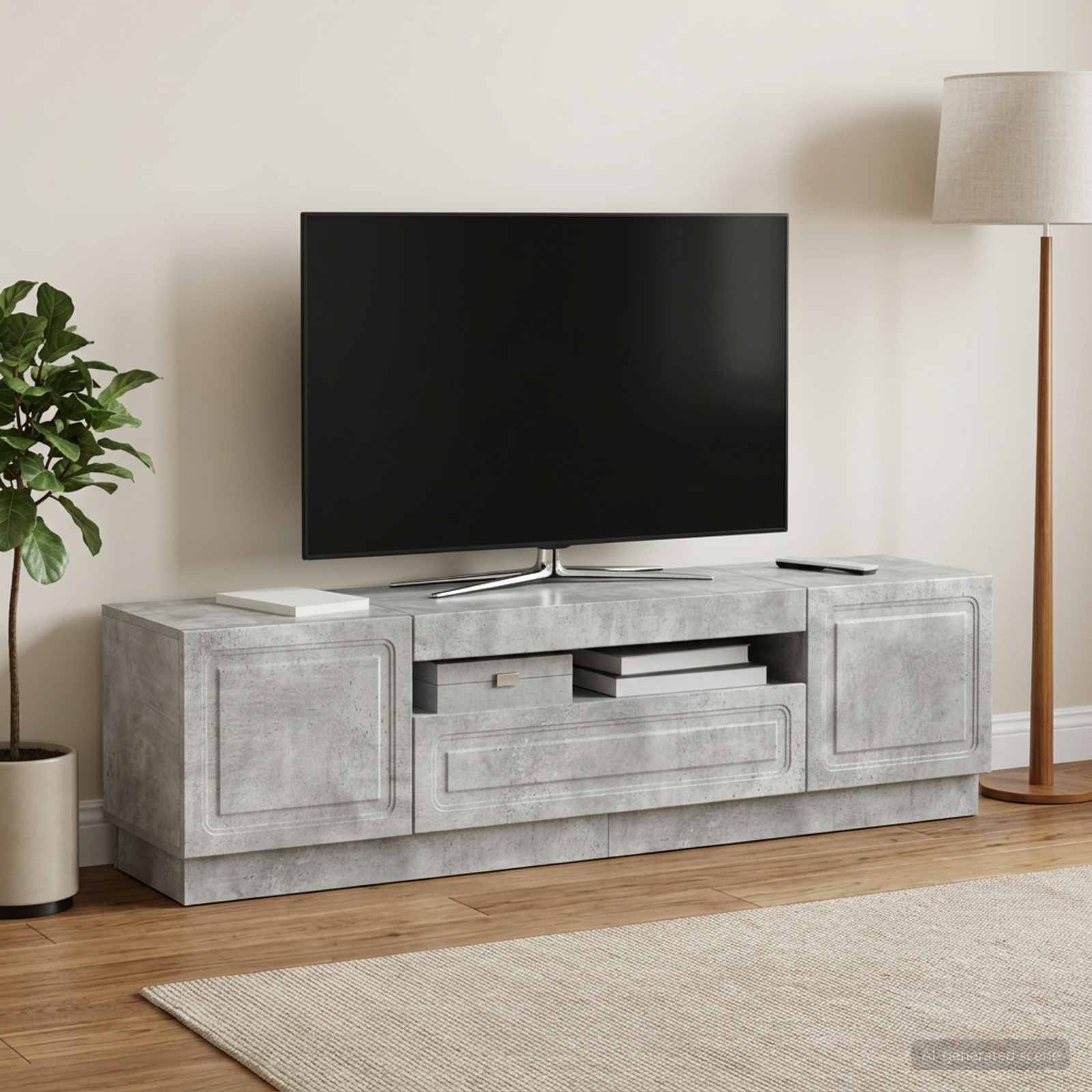 LED TV-kaappi Betoninharmaa Tekninen puu - Image 4