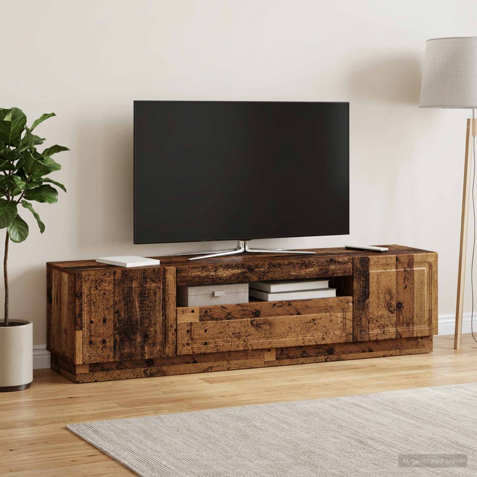 LED TV-kaappi Vanha puu Tekninen puu