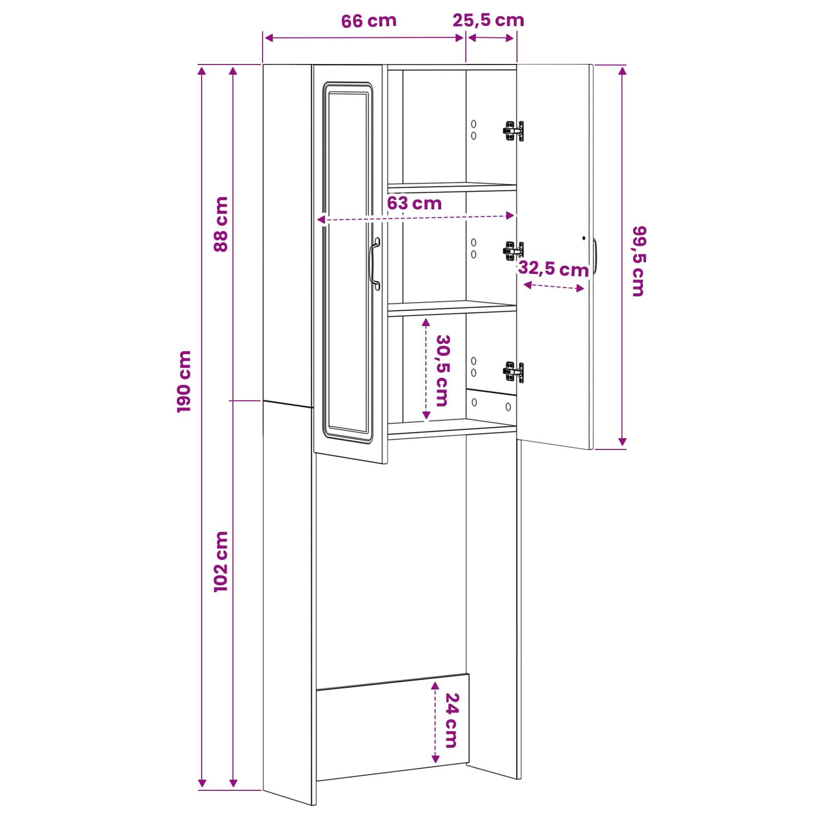 Toilet Cabinet UTRECHT size guide