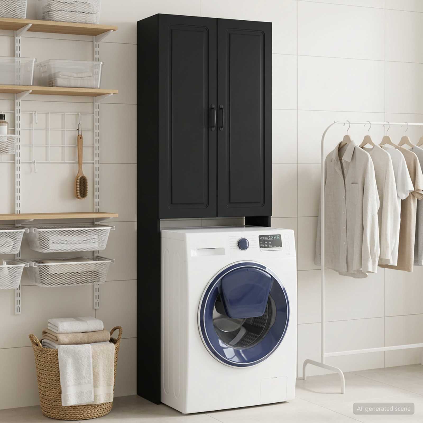 vidaXL Toiletkast UTRECHT Zwart 66 x 25,5 x 190 cm Bewerkt hout