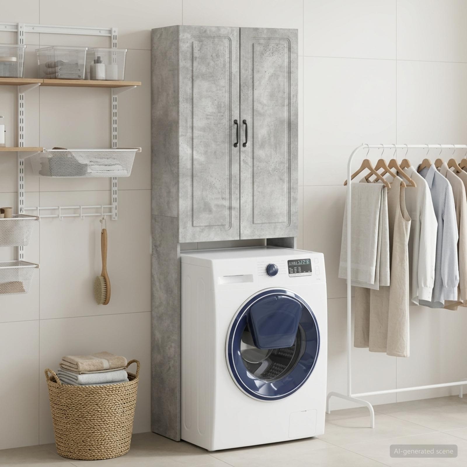 vidaXL Toiletkast UTRECHT Betongrijs 66 x 25,5 x 190 cm Bewerkt hout