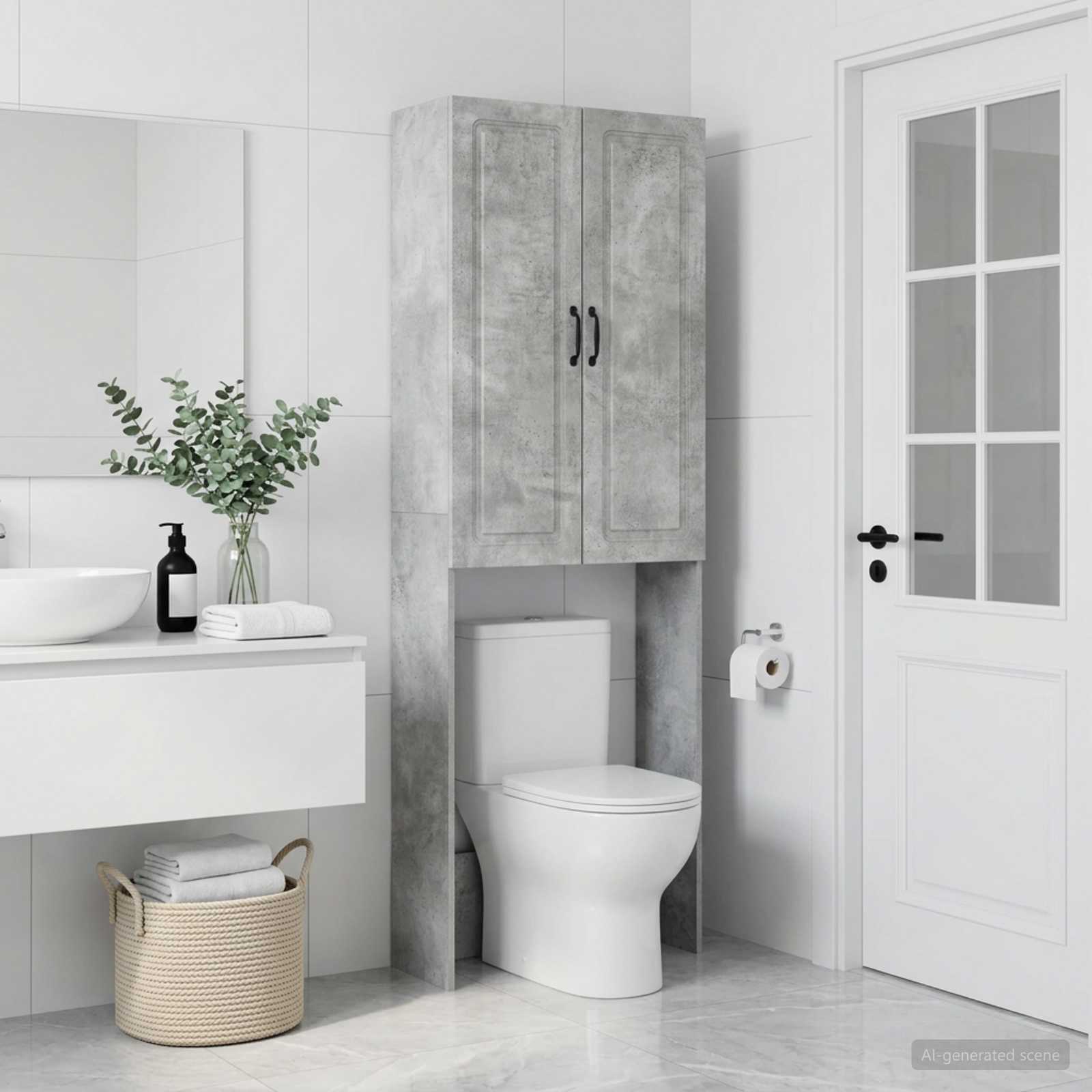 vidaXL Toiletkast UTRECHT Betongrijs 66 x 25,5 x 190 cm Bewerkt hout