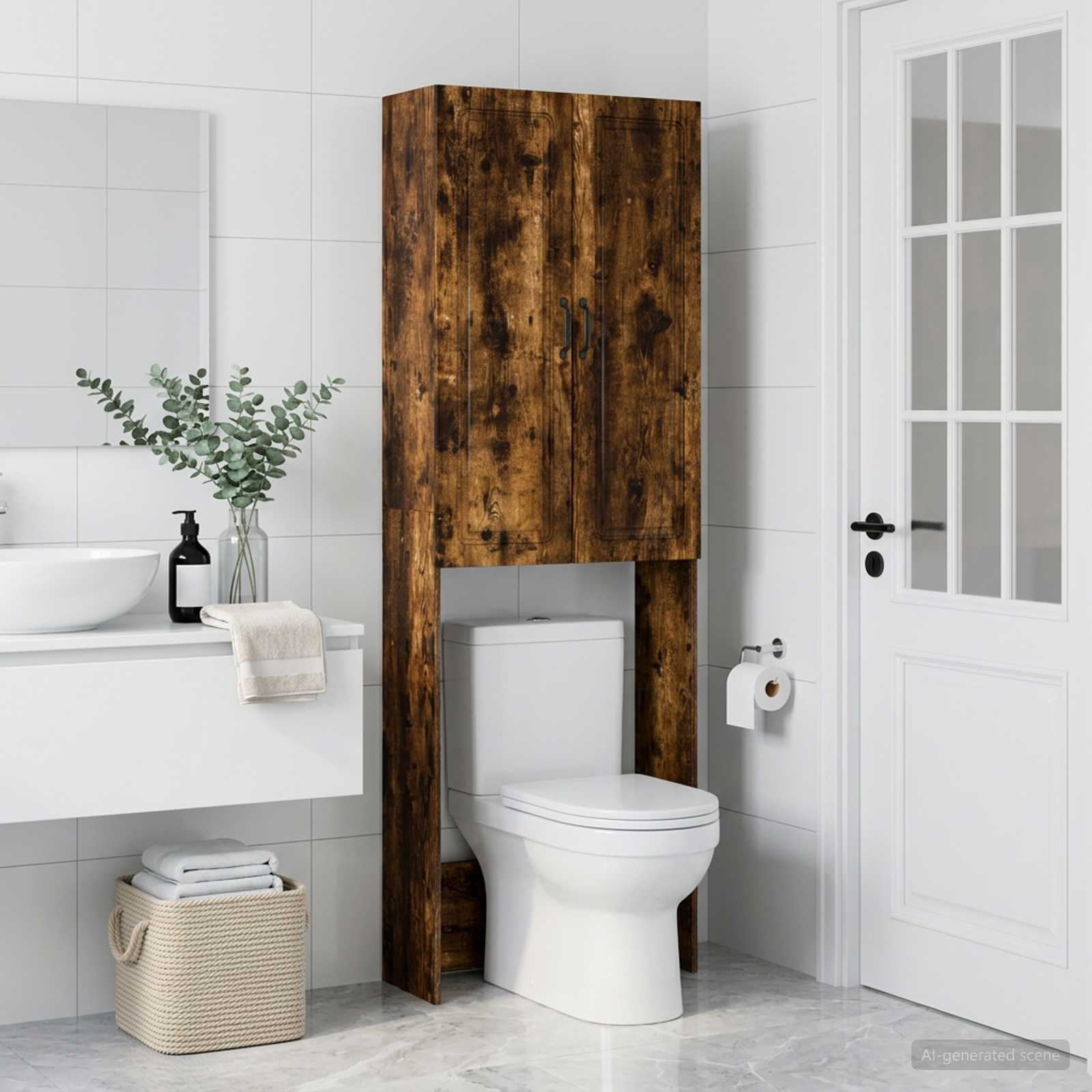 vidaXL Toiletkast UTRECHT Gerookt eiken 66 x 25,5 x 190 cm