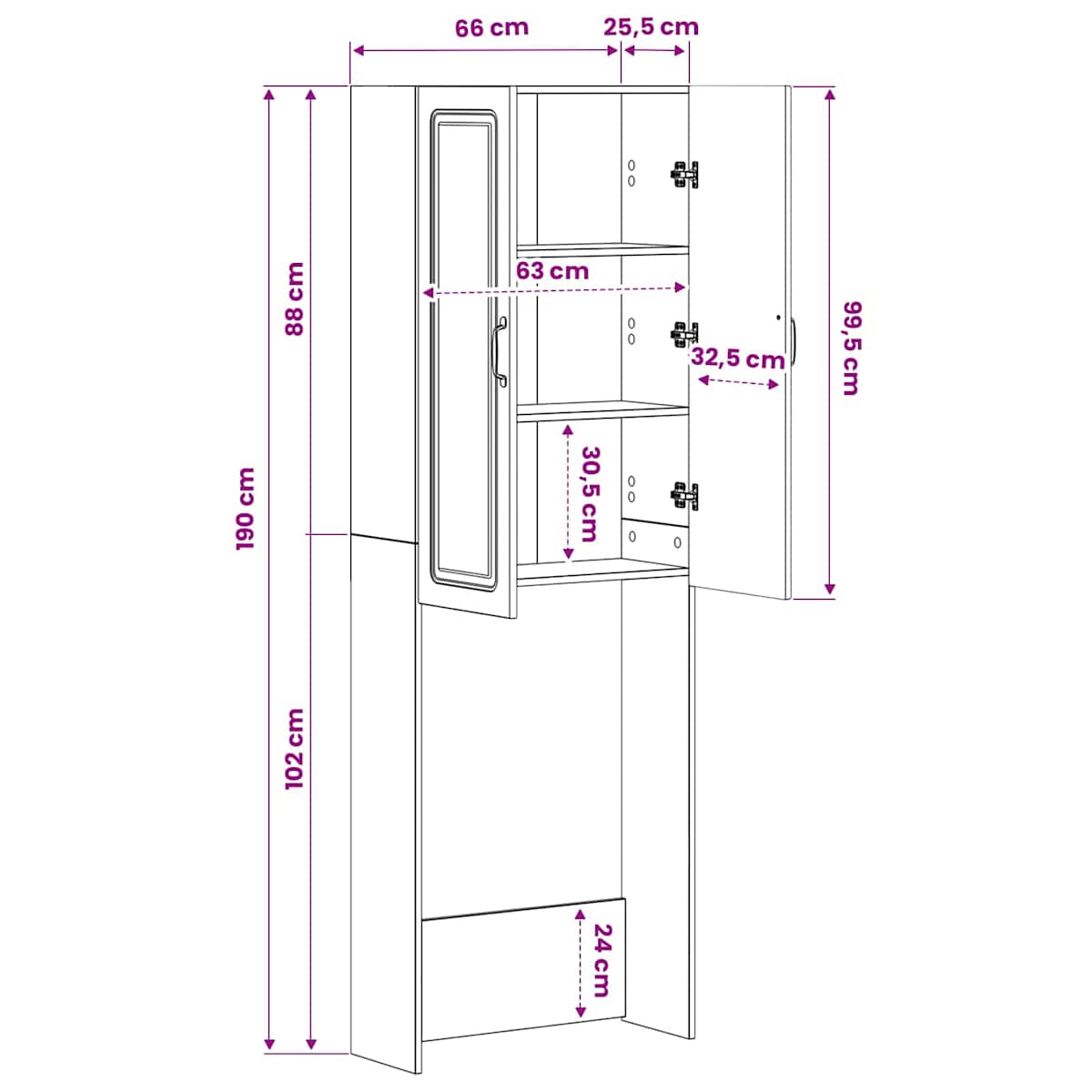 Toilet Skab UTRECHT 66 x 25,5 x 190 cm - Billede 10