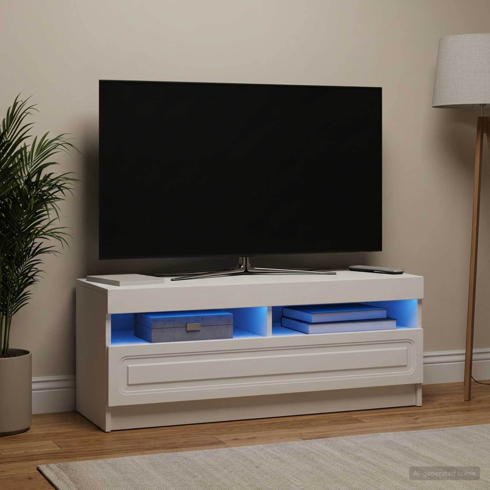 LED TV-kaappi valkoinen Tekninen puu