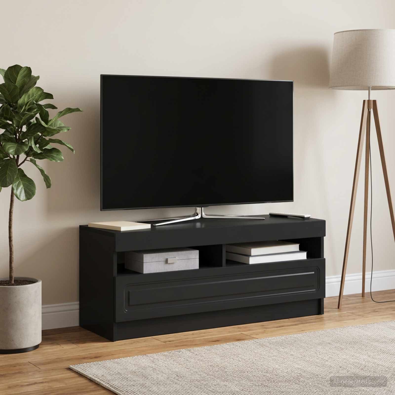 LED TV-kaappi Musta Tekninen puu