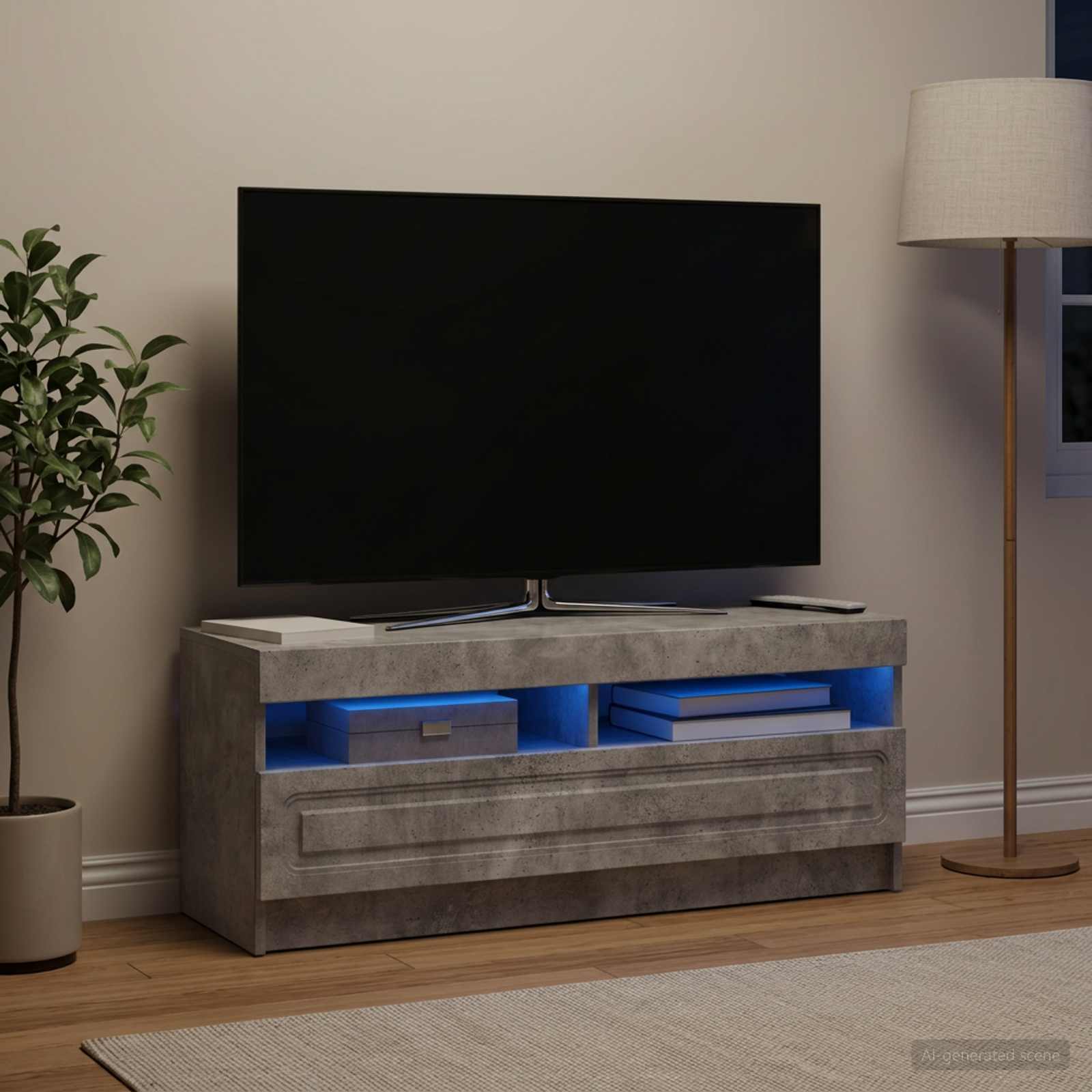 LED TV-kaappi Betoninharmaa Tekninen puu