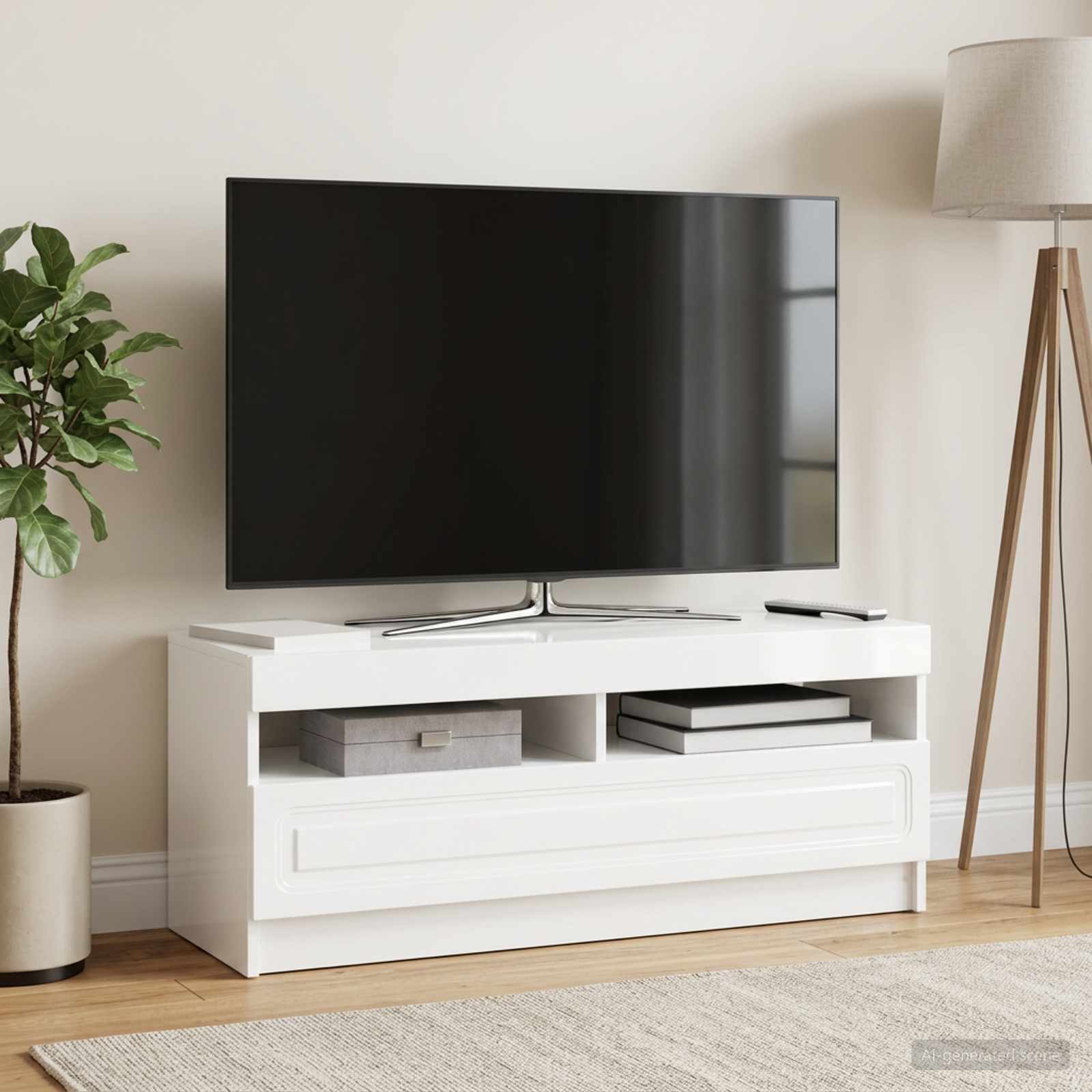 LED TV-kaappi Korkeakiiltoinen valkoinen Tekninen puu