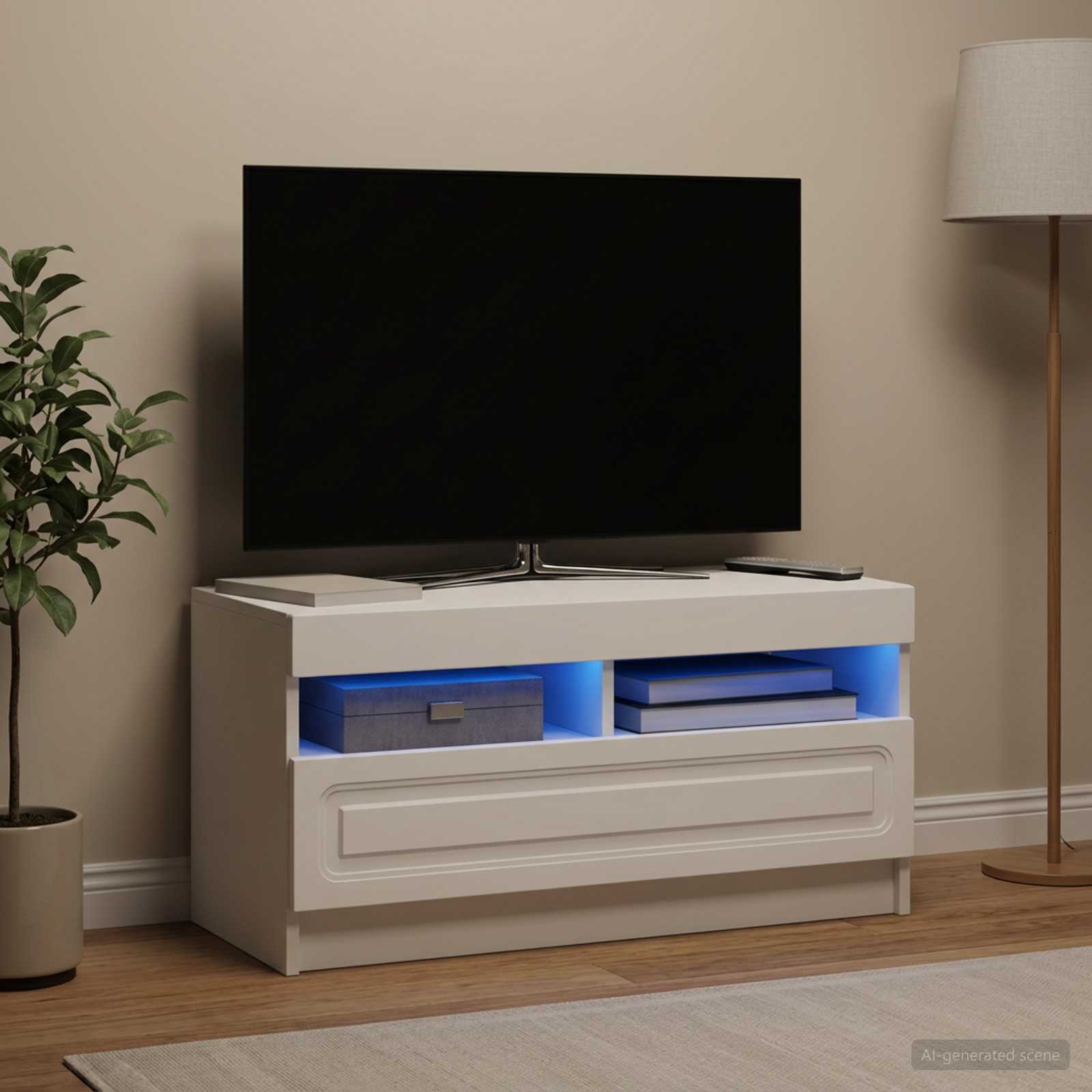 LED TV-kaappi valkoinen Tekninen puu