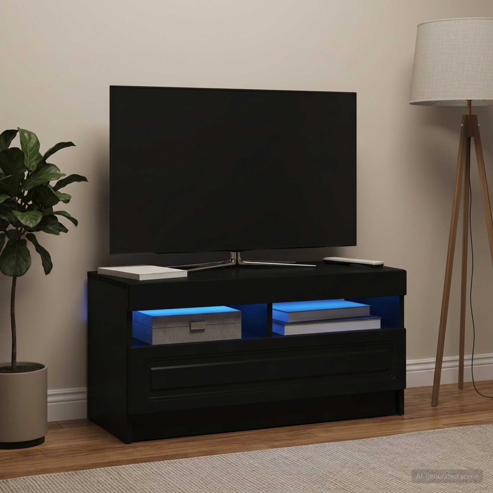 LED TV-kaappi Musta Tekninen puu