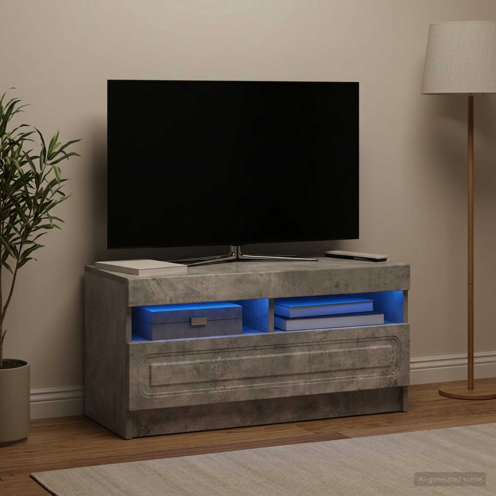 LED TV-kaappi Betoninharmaa Tekninen puu