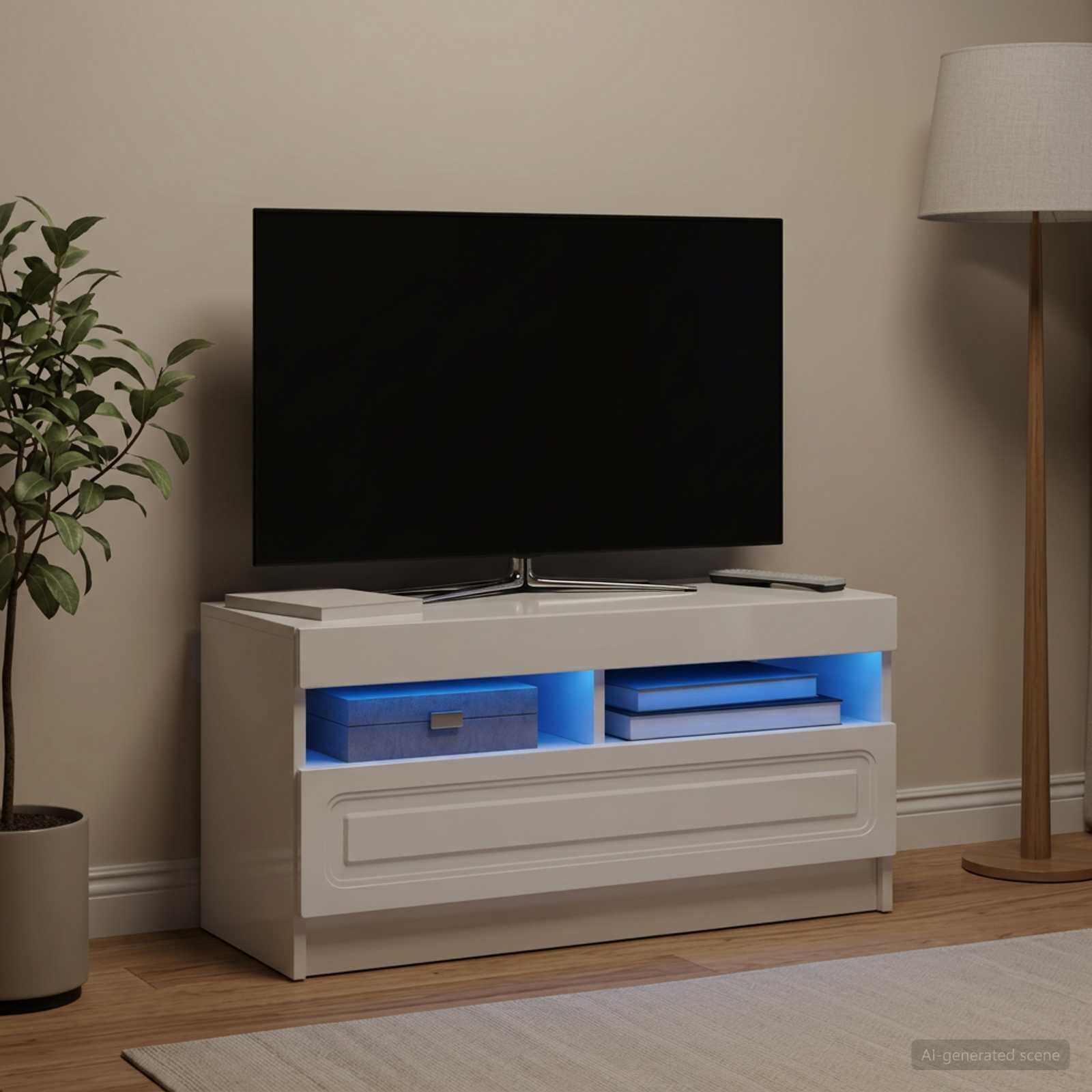 LED TV-kaappi Korkeakiiltoinen valkoinen Tekninen puu