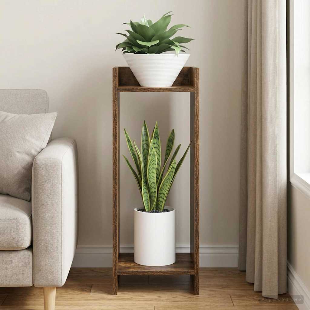 Stojan na rostliny Uzený Dub 30 x 30 x 80 cm Dřevěný materiál