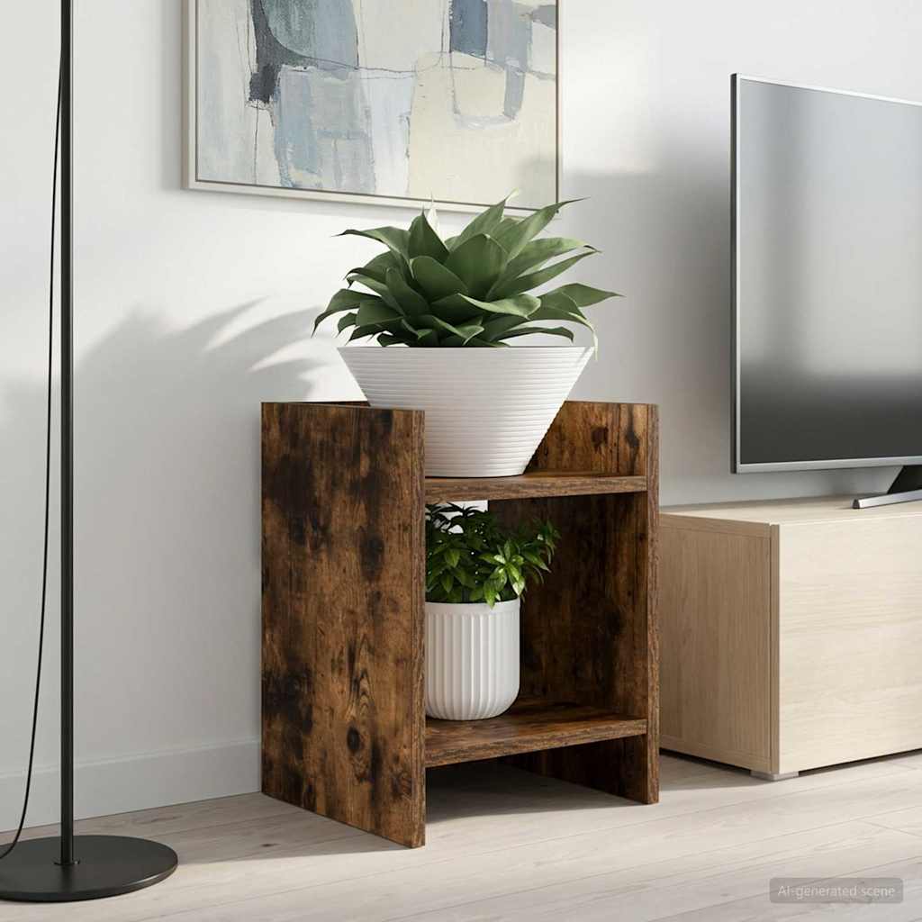 vidaXL Suport pentru plante cu raft Stejar Afumat 30 x 30 x 40 cm