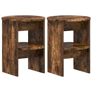 Boční skříňka 2 pcs Uzený Dub Ø40 x 50 cm Dřevěný materiál - obrázek 2