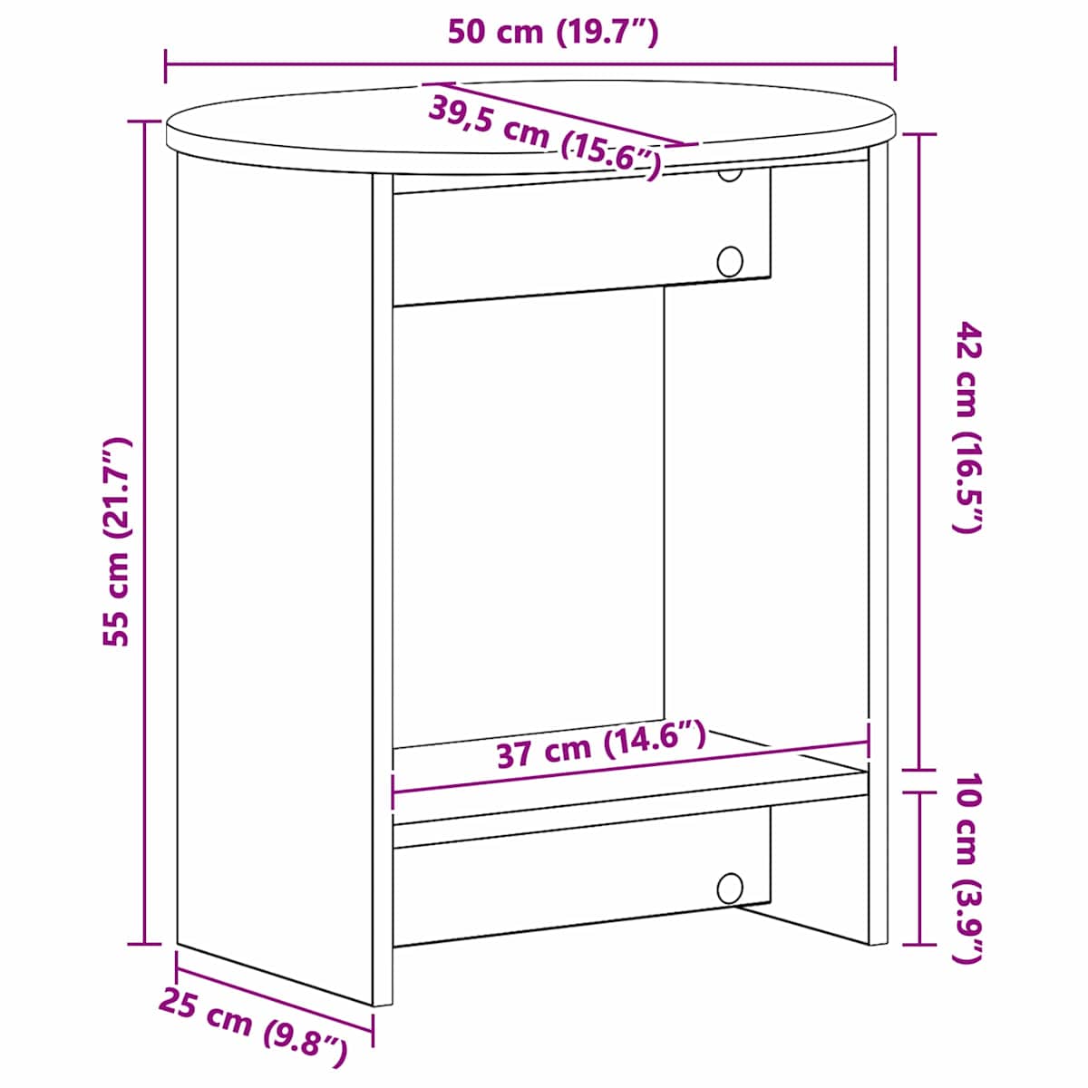 Sidebord 50 x 39,5 x 55 cm Konstrueret træ - Billede 10