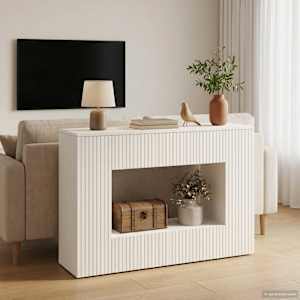 Konzolna miza Črtasto Bela 101 x 29 x 74 cm Konstruirano leseno