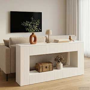 Konzolna miza Črtasto Bela 155 x 29 x 74 cm Konstruirano leseno