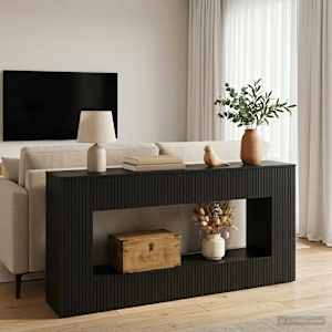 Konzolna miza Črtasto Črna 155 x 29 x 74 cm Konstruirano leseno